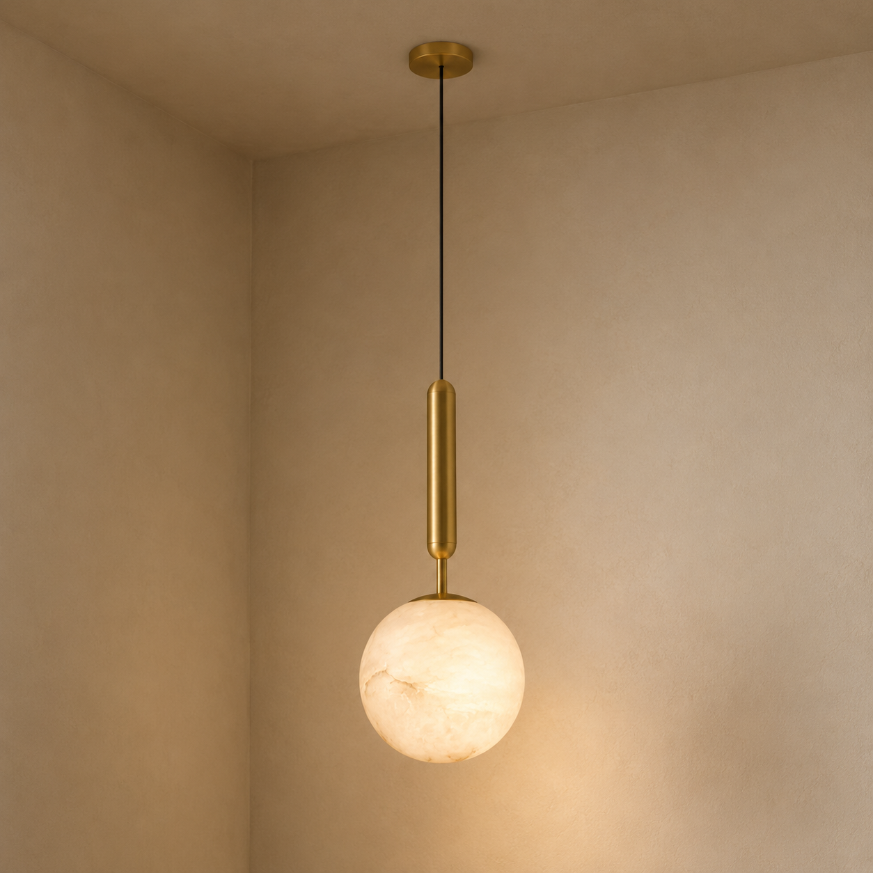 Bosso Alabaster Pendant Light — Natural Spanish Alabaster & Brass Mini Pendant, 4.7" or 5.9", G9 Socket, Kitchen Island & Bedside