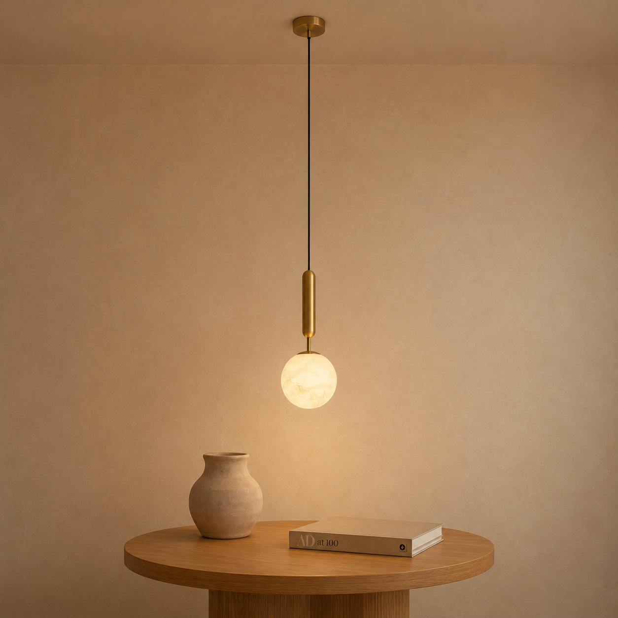 Bosso Alabaster Pendant Light — Natural Spanish Alabaster & Brass Mini Pendant, 4.7" or 5.9", G9 Socket, Kitchen Island & Bedside