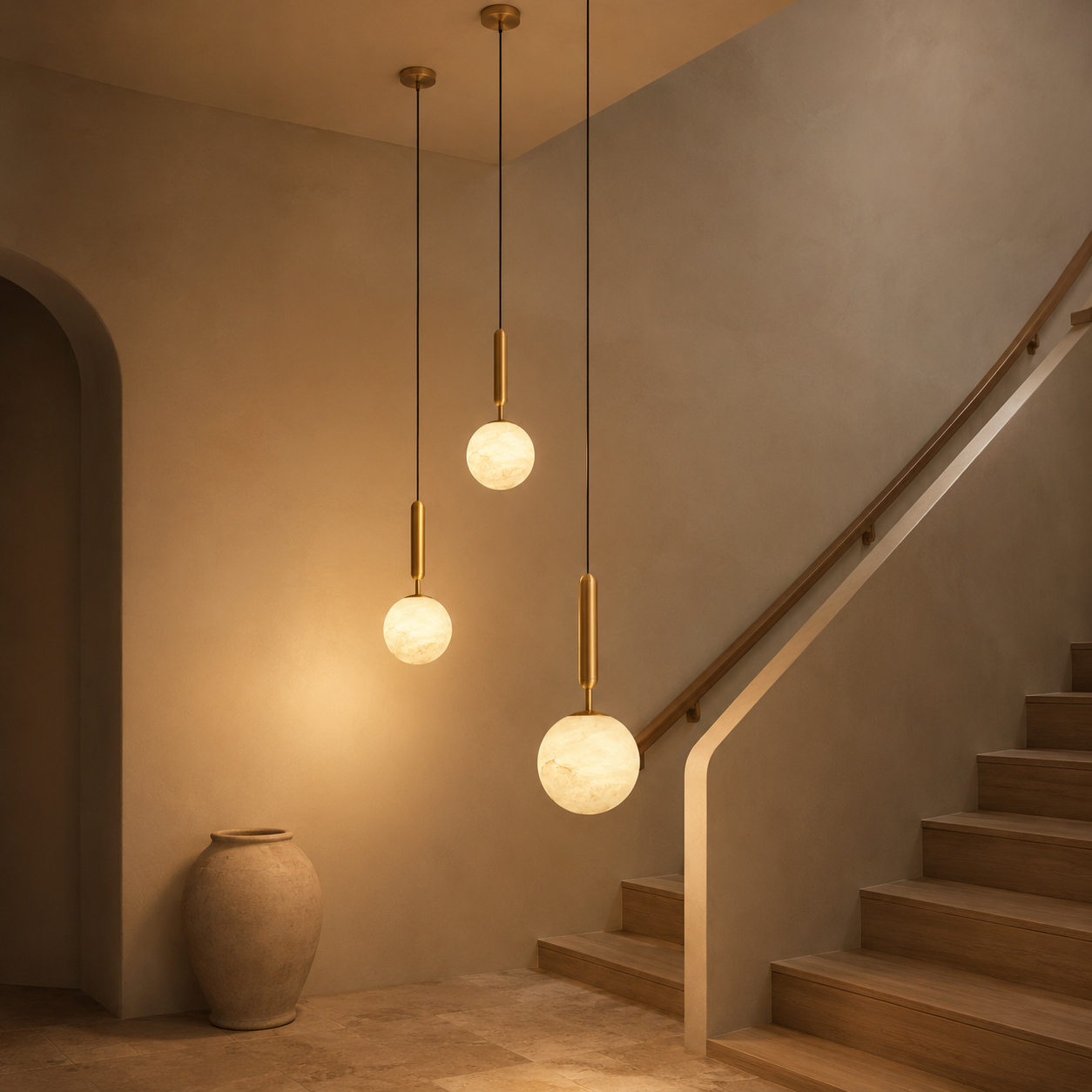 Bosso Alabaster Pendant Light — Natural Spanish Alabaster & Brass Mini Pendant, 4.7" or 5.9", G9 Socket, Kitchen Island & Bedside