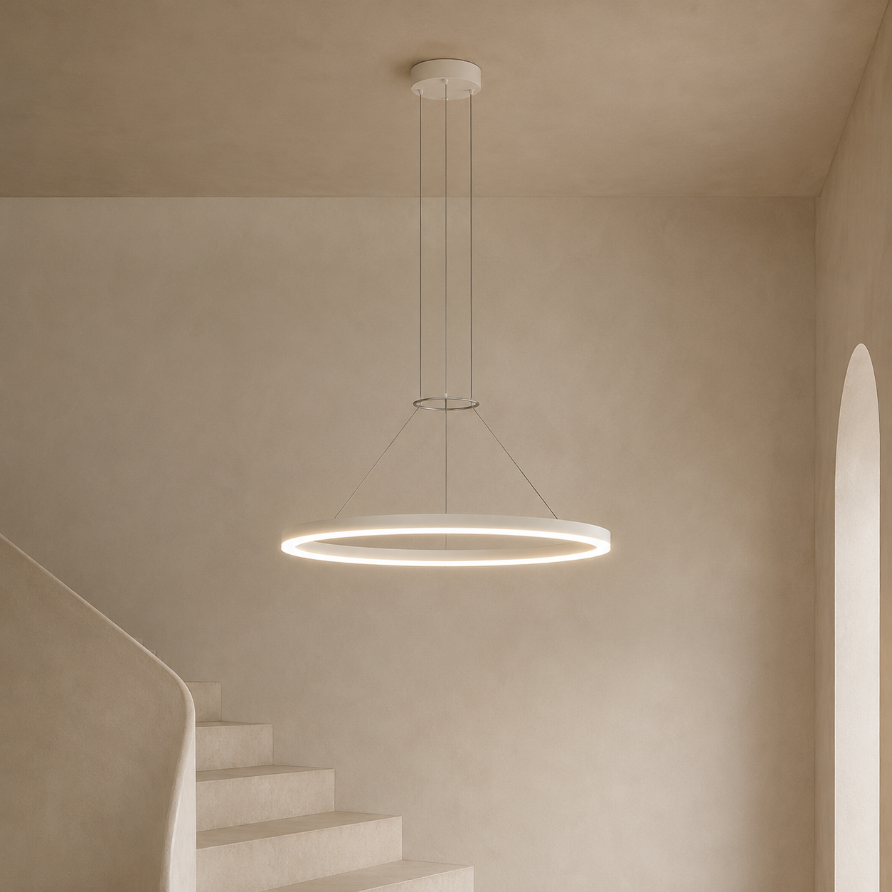 Calve Minimalist Ring Chandelier | Round LED Ceiling Light in Black or White for Bedroom & Dining