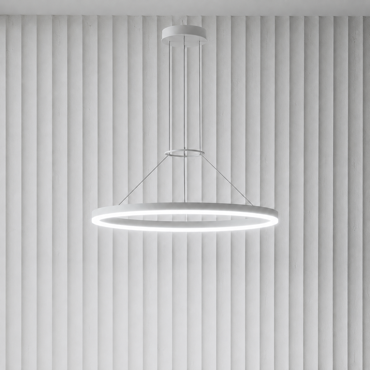 Calve Minimalist Ring Chandelier | Round LED Ceiling Light in Black or White for Bedroom & Dining
