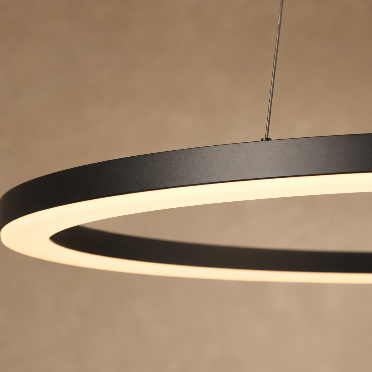 Calve Minimalist Ring Chandelier | Round LED Ceiling Light in Black or White for Bedroom & Dining