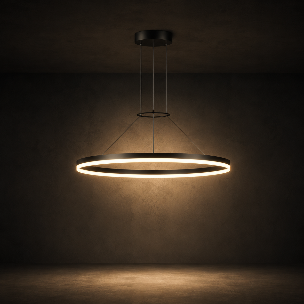 Calve Minimalist Ring Chandelier | Round LED Ceiling Light in Black or White for Bedroom & Dining