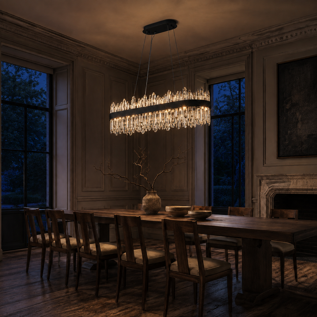 Modern Oval K9 Crystal Chandelier 35.4" — 20-Light, Black