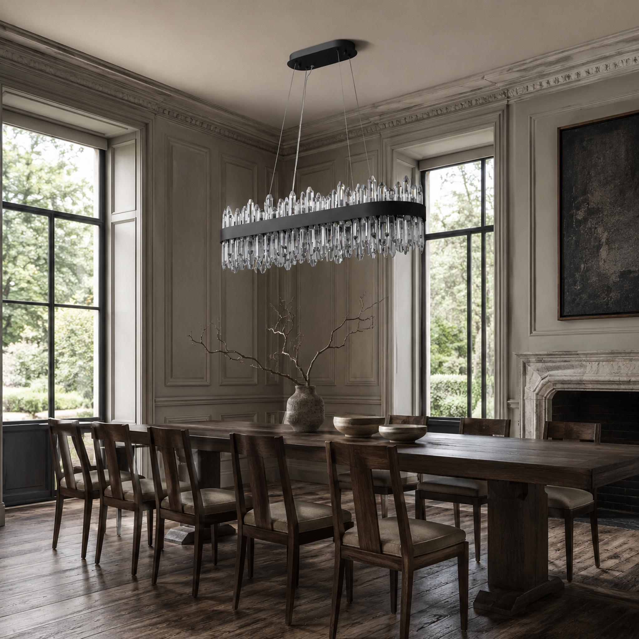 Modern Oval K9 Crystal Chandelier 35.4" — 20-Light, Black