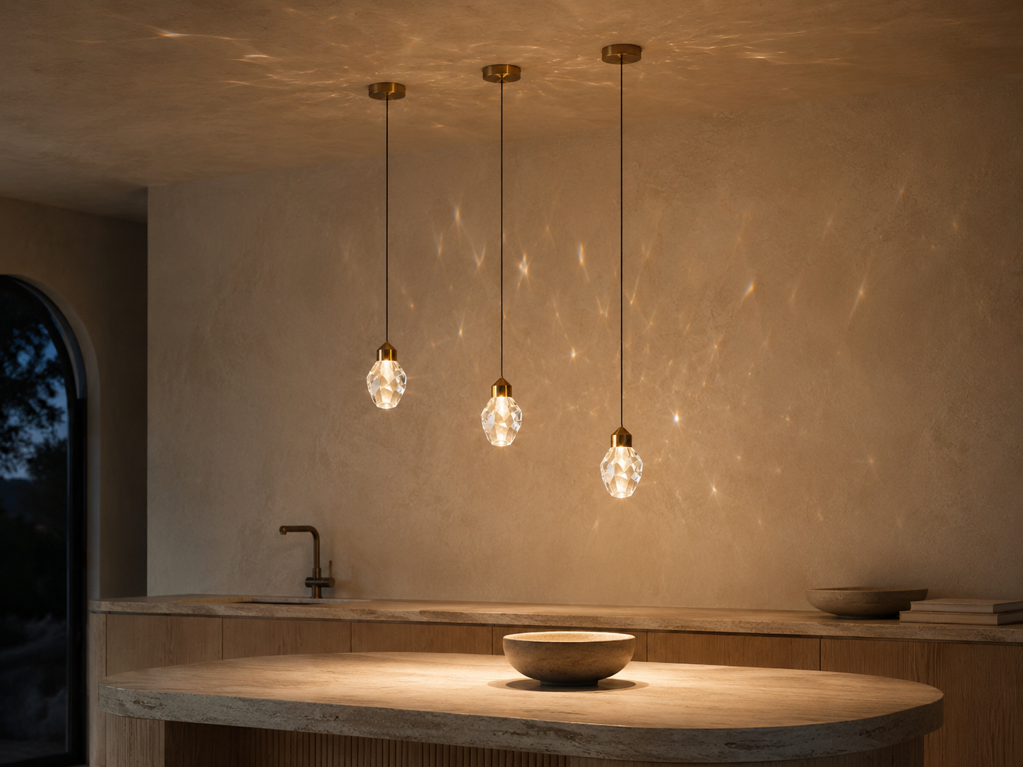 Cristal Mini Crystal Pendant Light | Gold Faceted Hanging Light for Kitchen Island & Dining