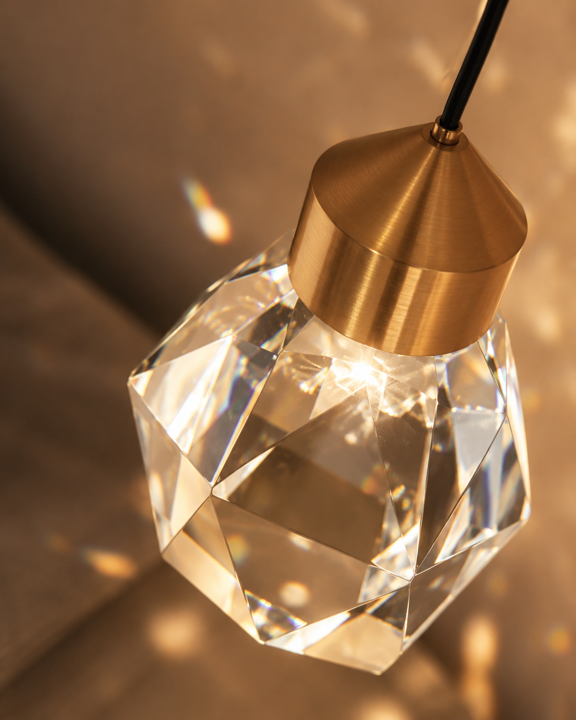 Cristal Mini Crystal Pendant Light | Gold Faceted Hanging Light for Kitchen Island & Dining