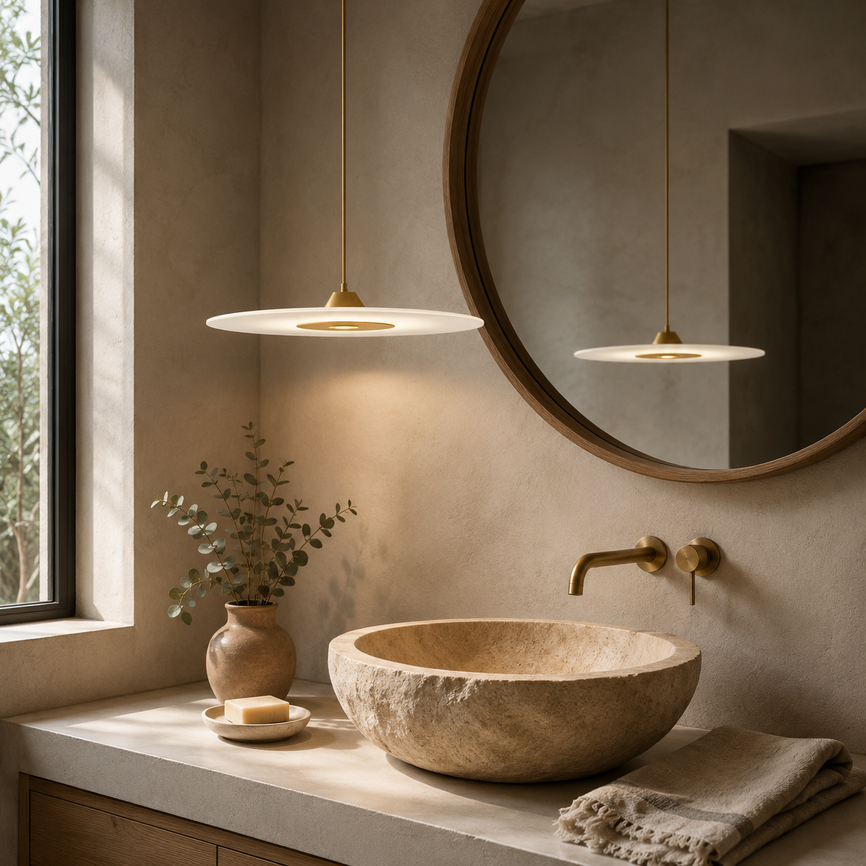 Diskos Frosted Acrylic Disc Pendant Light | Minimalist Round LED Pendant for Dining & Kitchen Island
