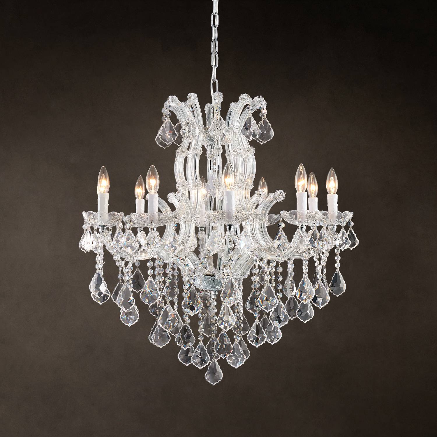 Maria Theresa crystal chandelier with warm candle-style lights