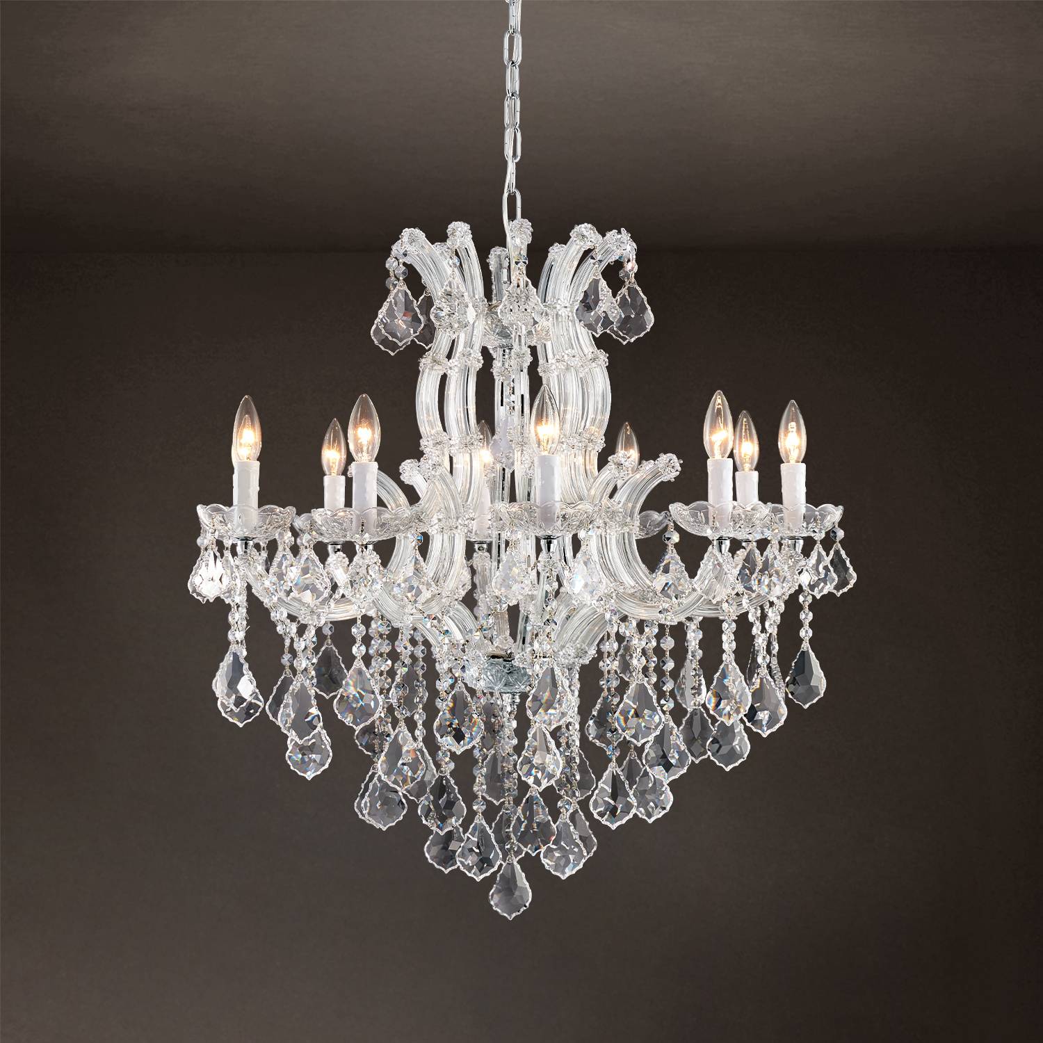 Maria Theresa K9 crystal chandelier hanging with silver chain