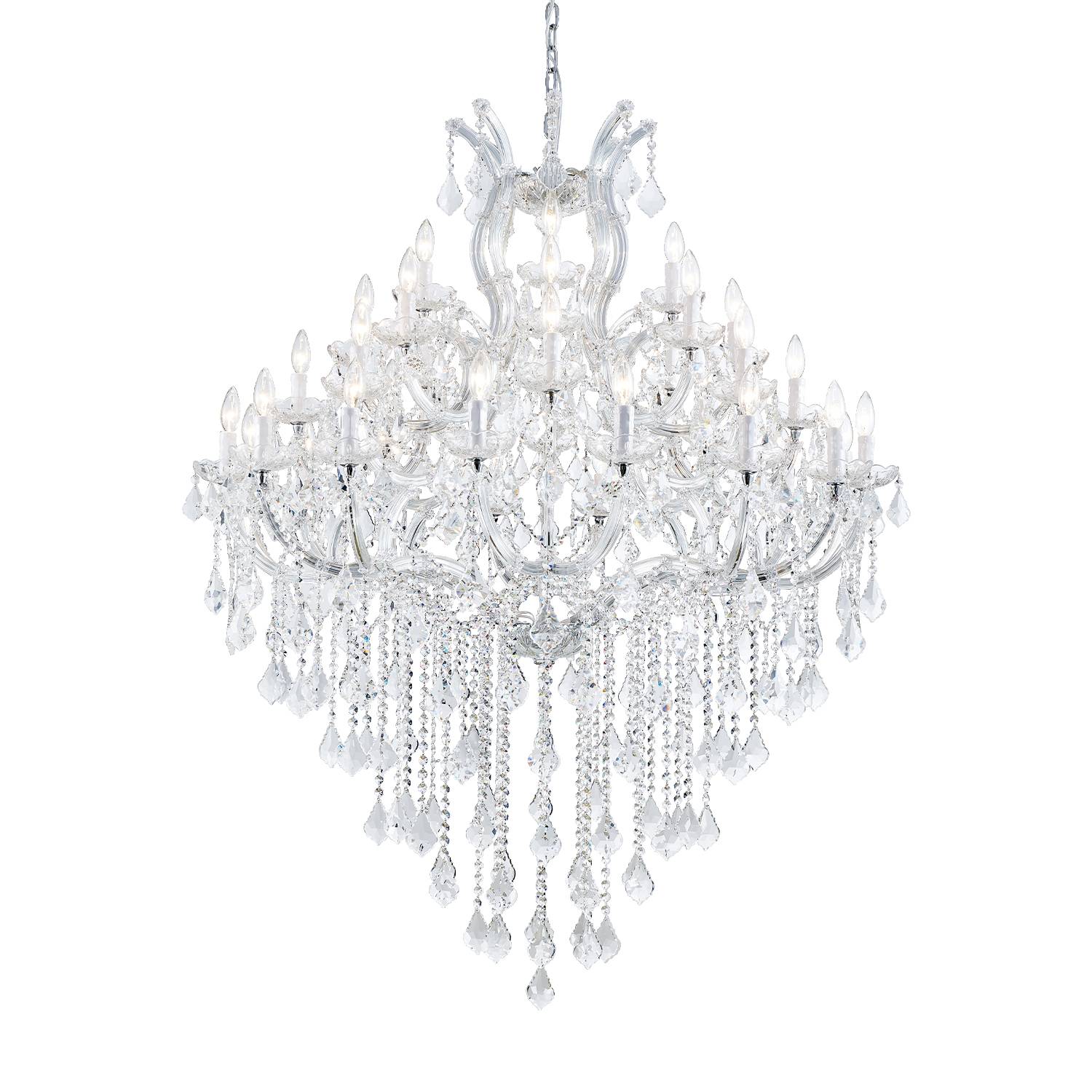 Silver Maria Theresa 24-light K9 crystal chandelier on white background