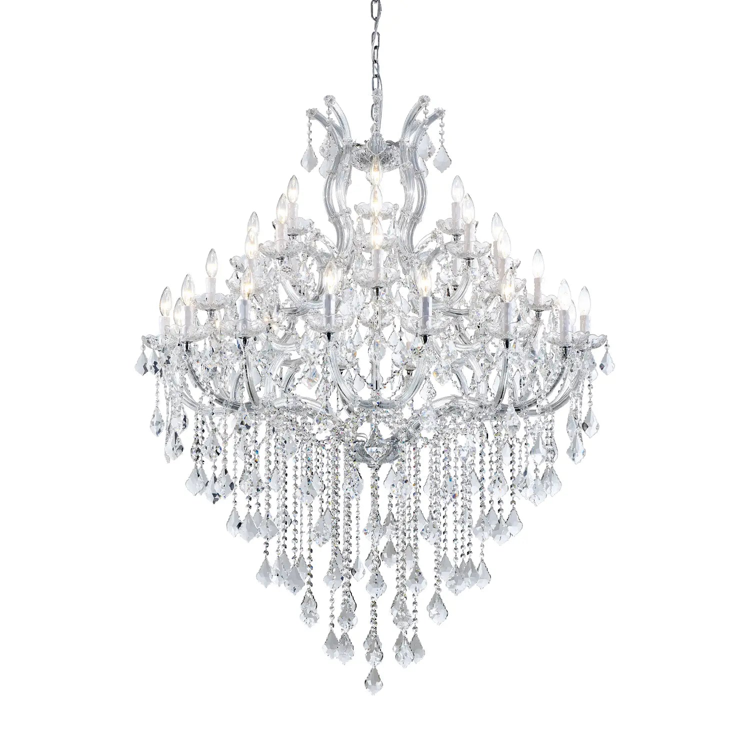 Maria Theresa 36-light silver K9 crystal chandelier on white background