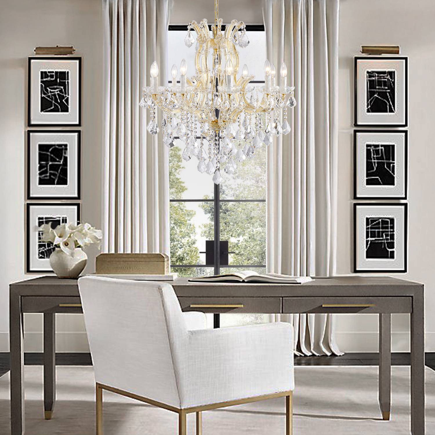 Maria Theresa 10-light chandelier over dining table