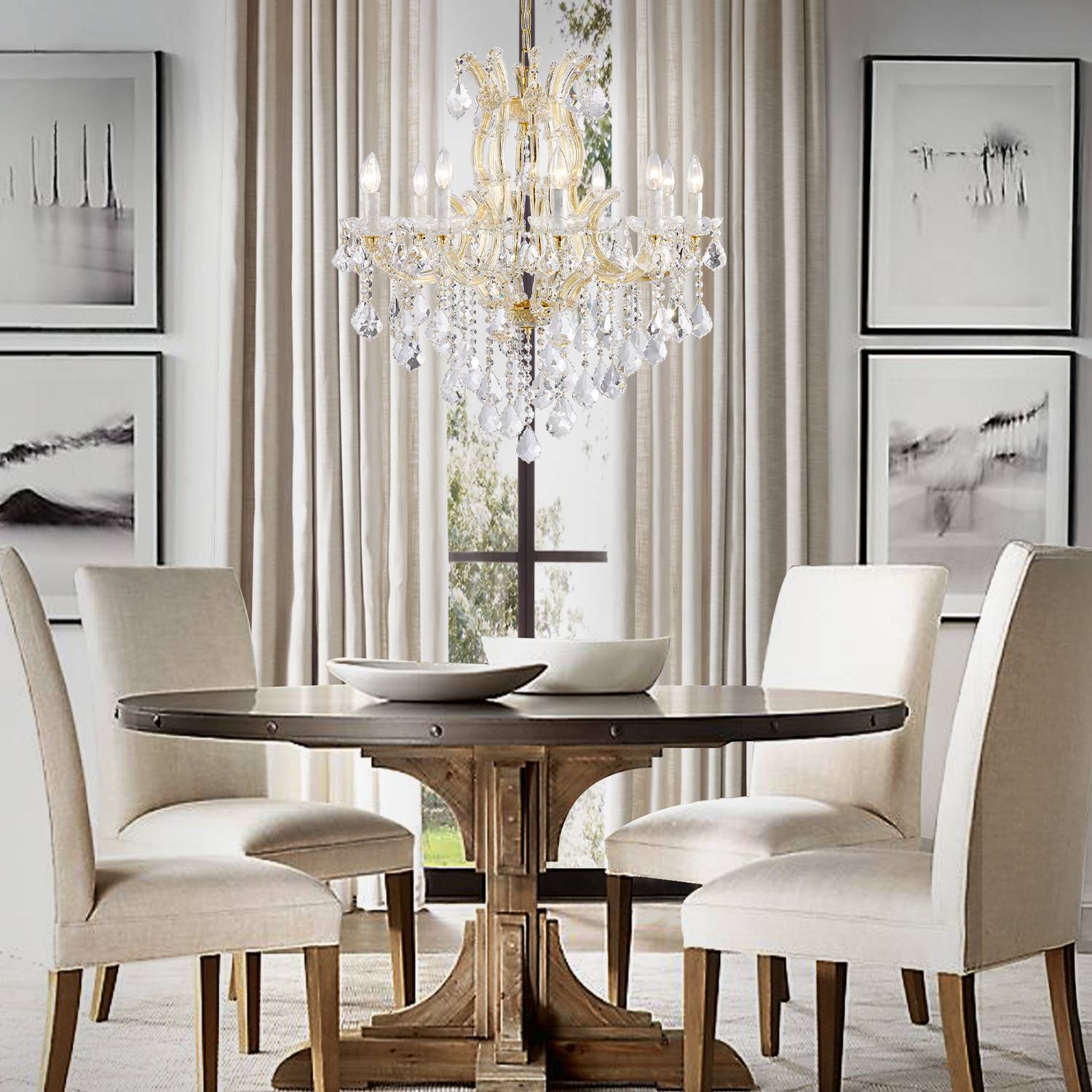 Maria Theresa 10-light chandelier over dining table