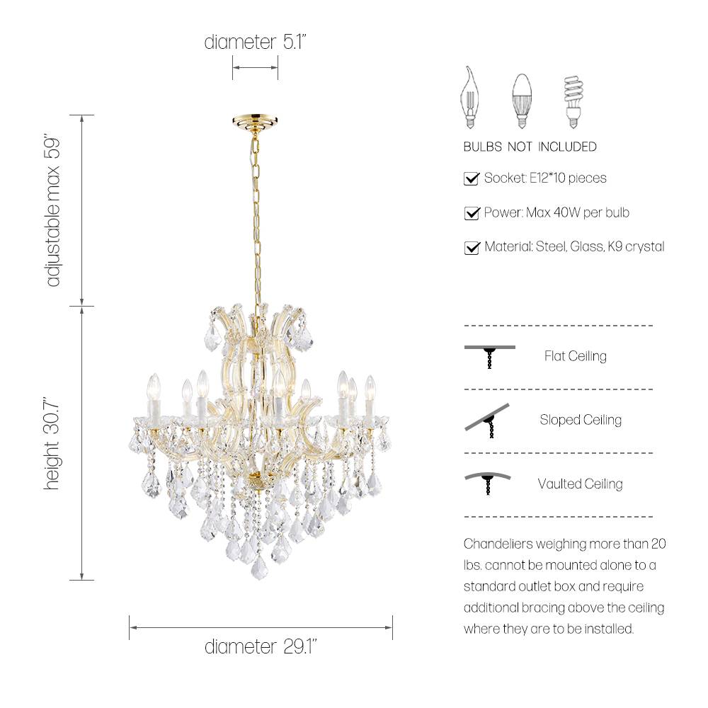 Close-up of K9 crystal drops and candle lights on Maria Theresa chandelier