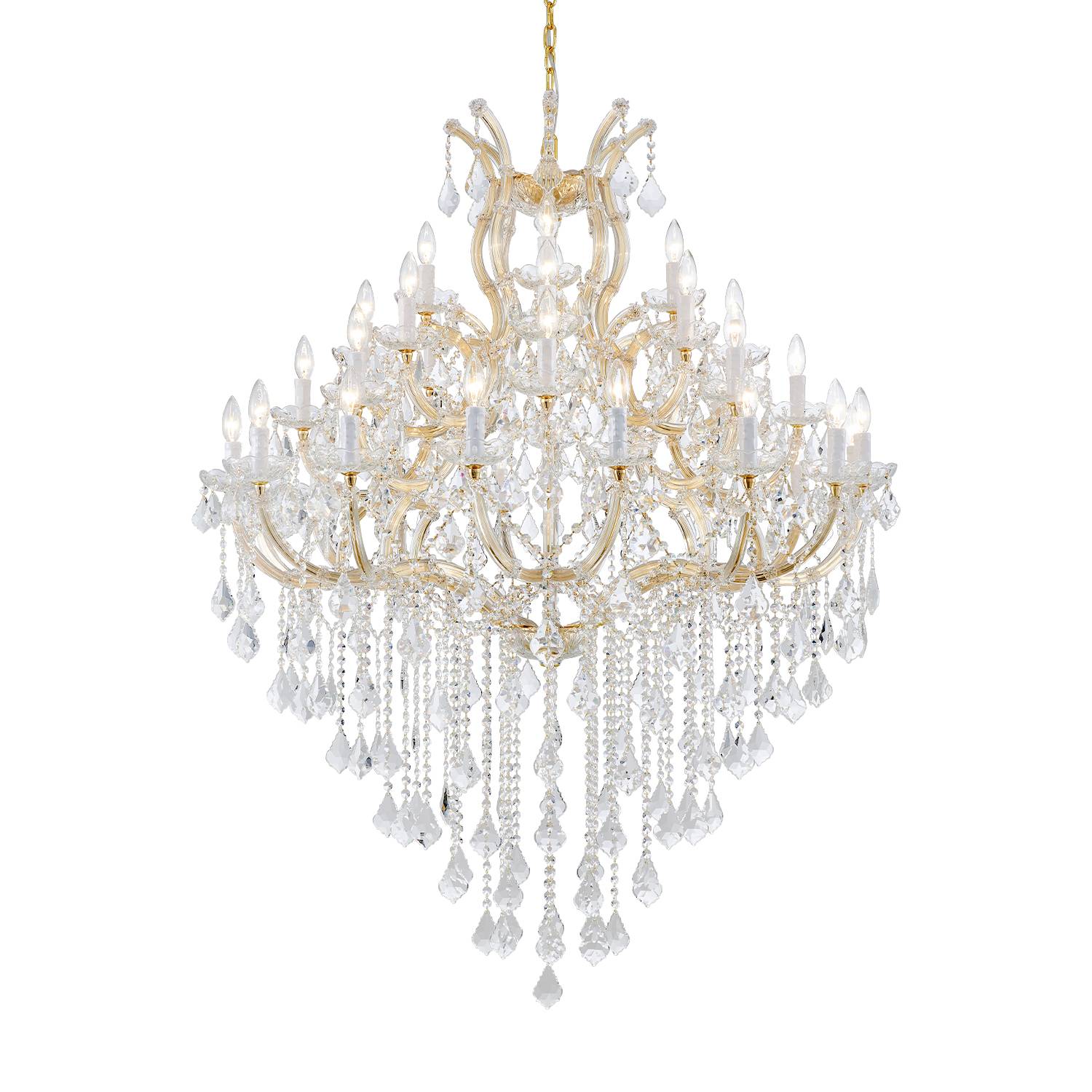 Maria Theresa 36-light gold K9 crystal chandelier on white background
