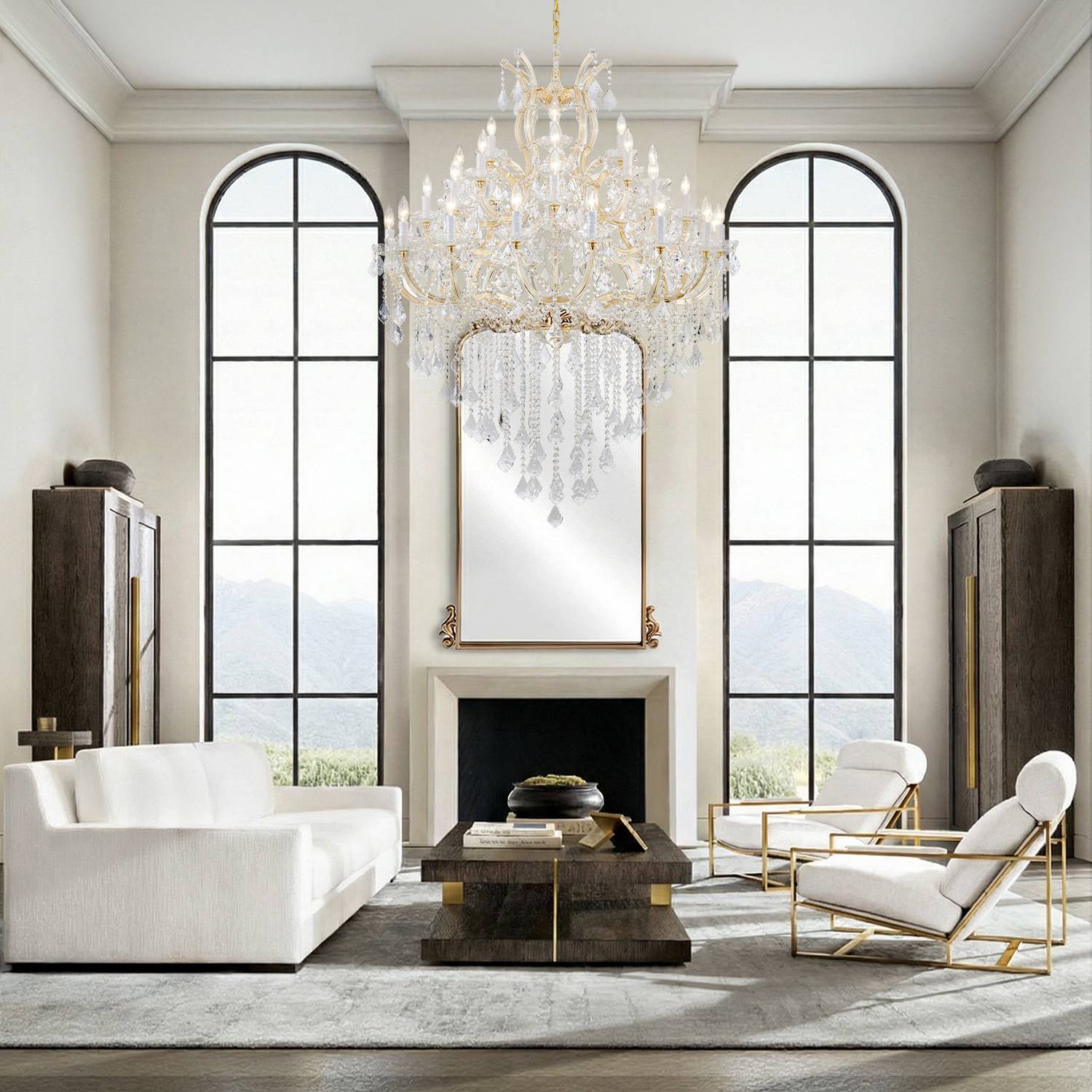 Maria Theresa large crystal chandelier in high ceiling living room