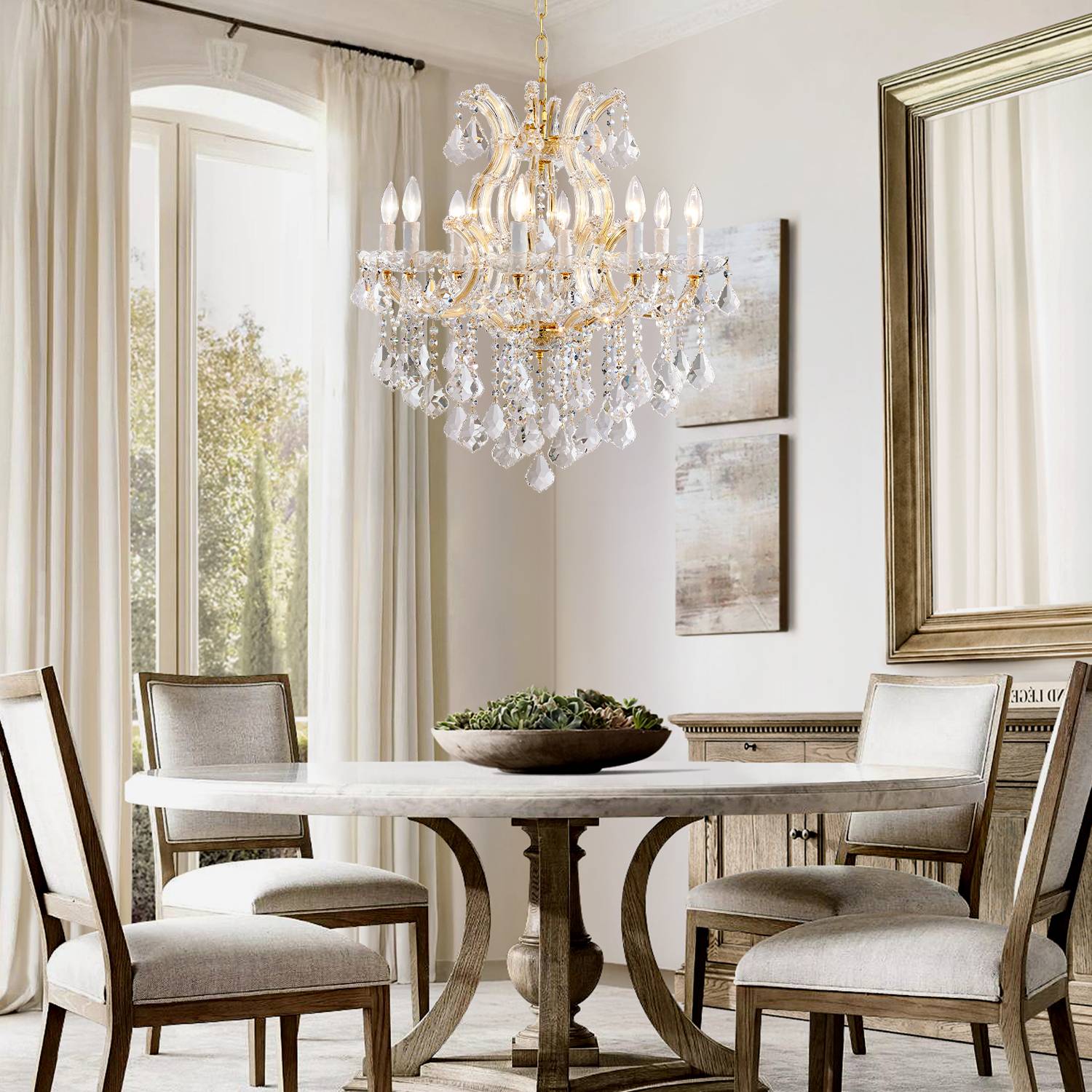 K9 crystal drops and gold frame on Maria Theresa chandelier