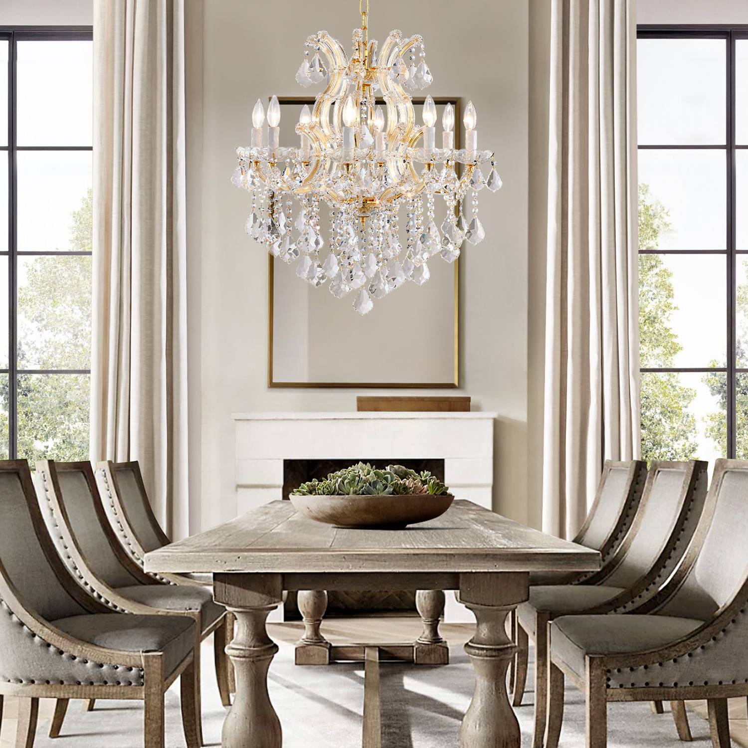 K9 crystal drops and gold frame on Maria Theresa chandelier