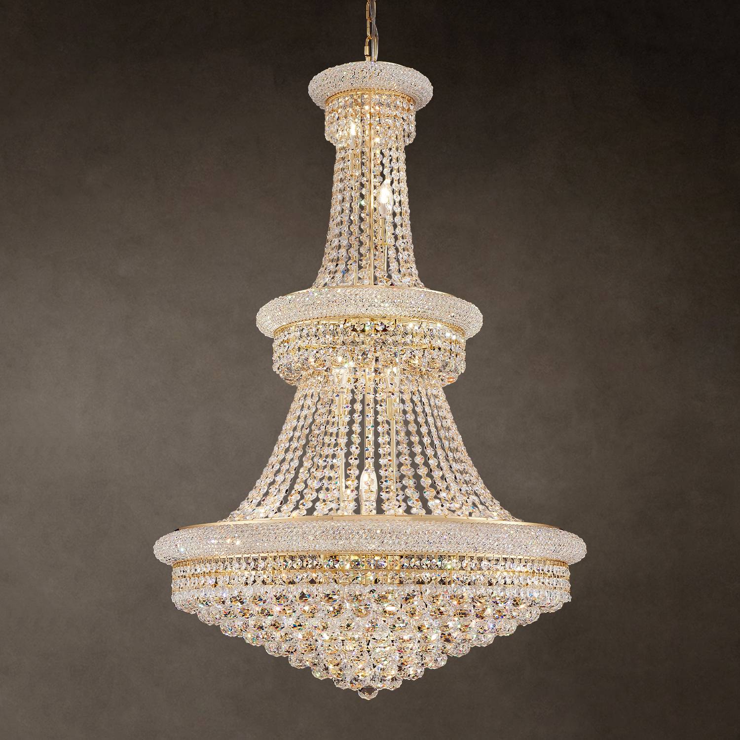 Empire K9 Crystal Chandelier – Luxury Ceiling Light Fixture for Dining Room, Stairway, Bedroom, Foyer & Entryway