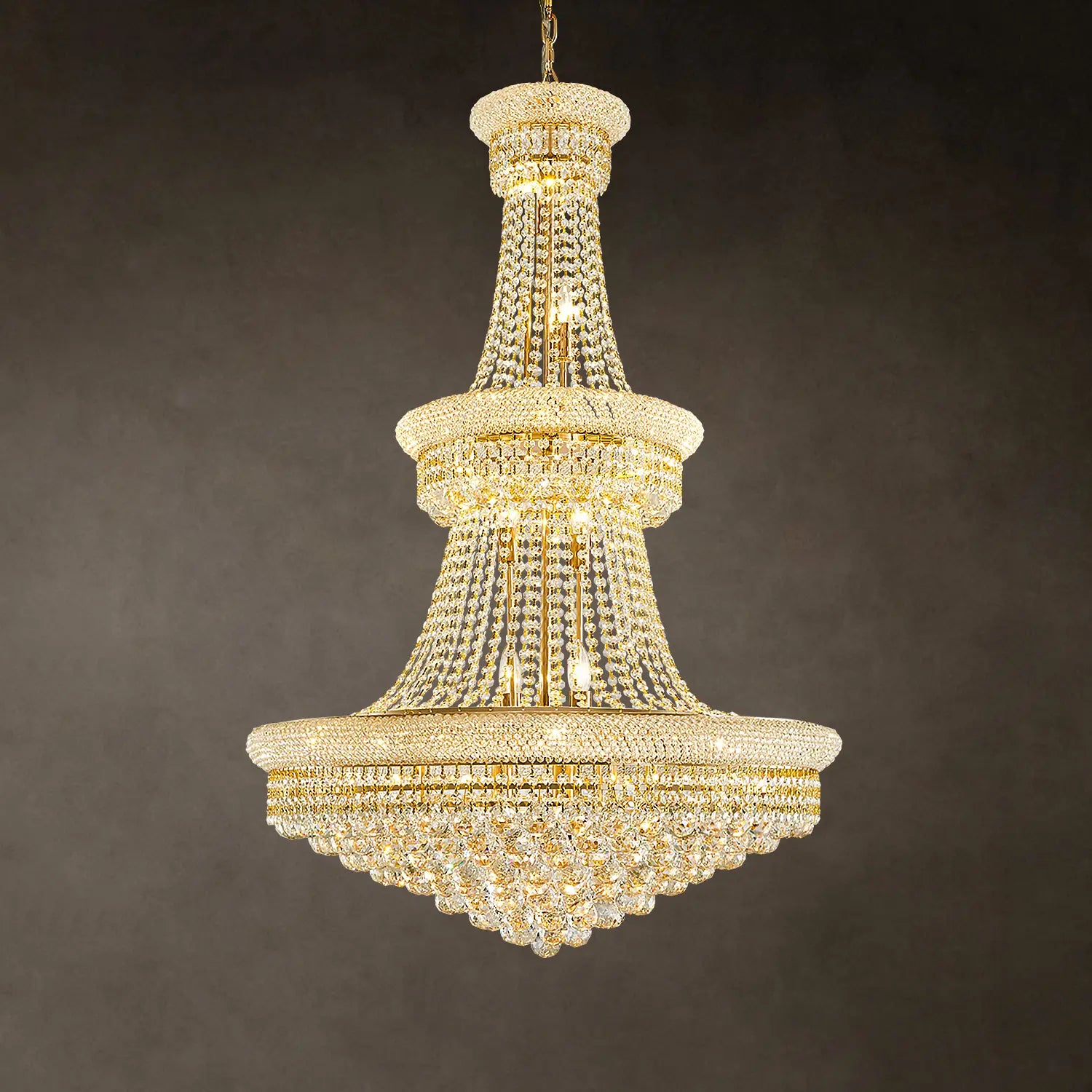 Empire K9 Crystal Chandelier – Luxury Ceiling Light Fixture for Dining Room, Stairway, Bedroom, Foyer & Entryway