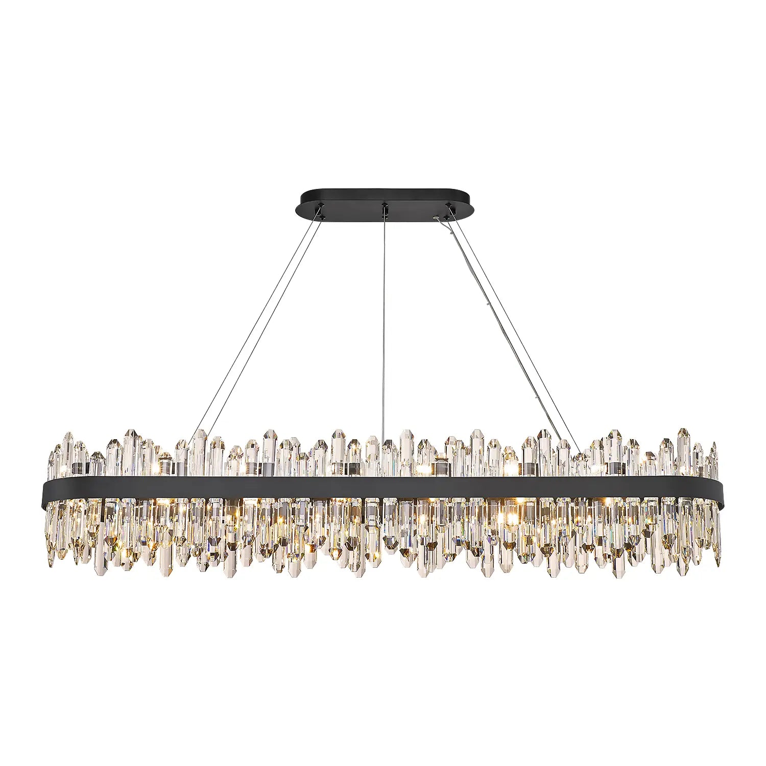 Modern Crystal Chandelier 57" Length 32 Light Sources Rectangle Pendant Ceiling Light Fixture for Living Room Dining Room Kitchen Island