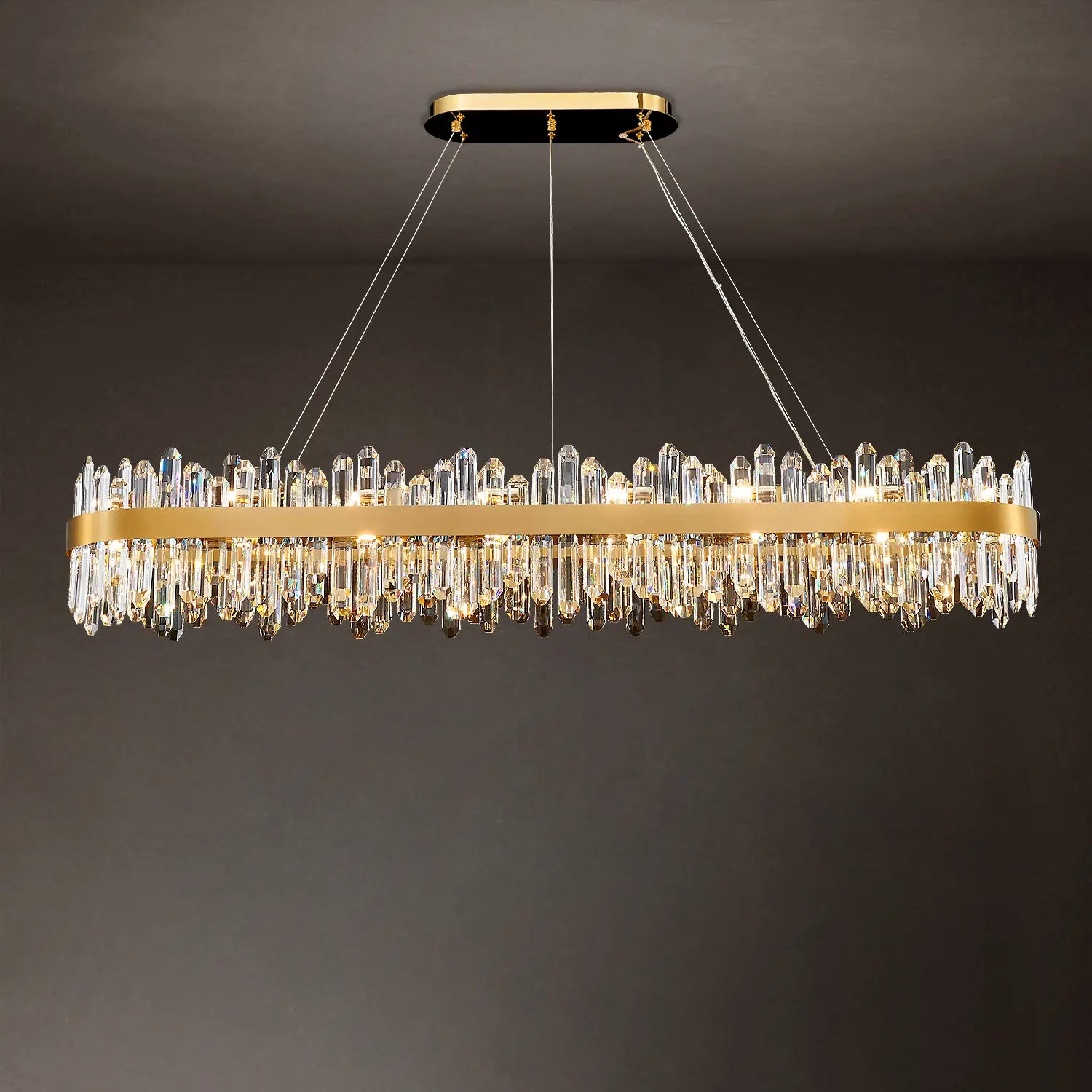 Modern Crystal Chandelier 57" Length 32 Light Sources Rectangle Pendant Ceiling Light Fixture for Living Room Dining Room Kitchen Island