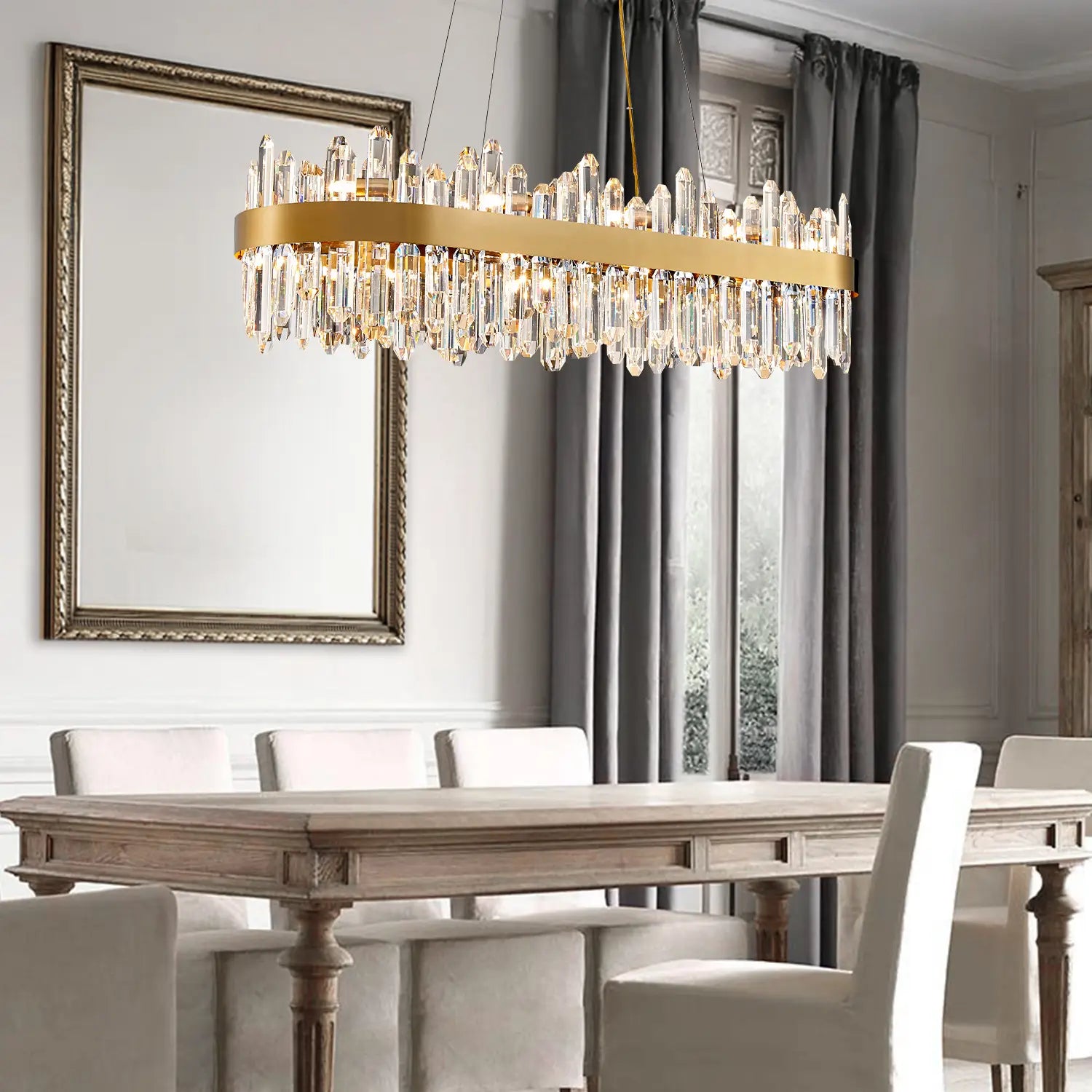 Modern 20-Light Oval K9 Crystal Chandelier | 35.4 Inch Length, G9 Pendant Ceiling Light Fixture - Luxury Lighting for Dining Room