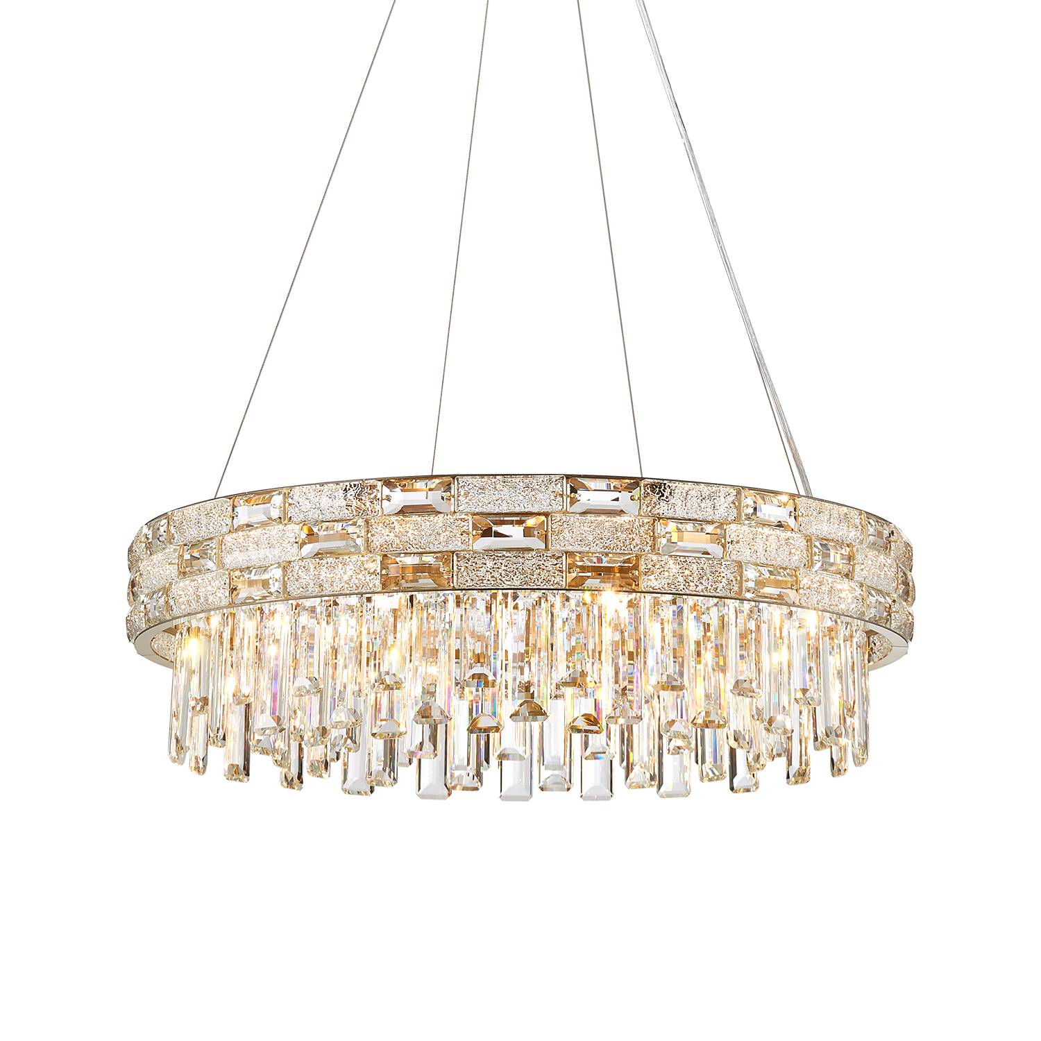 Round gold K9 crystal chandelier product image on white background