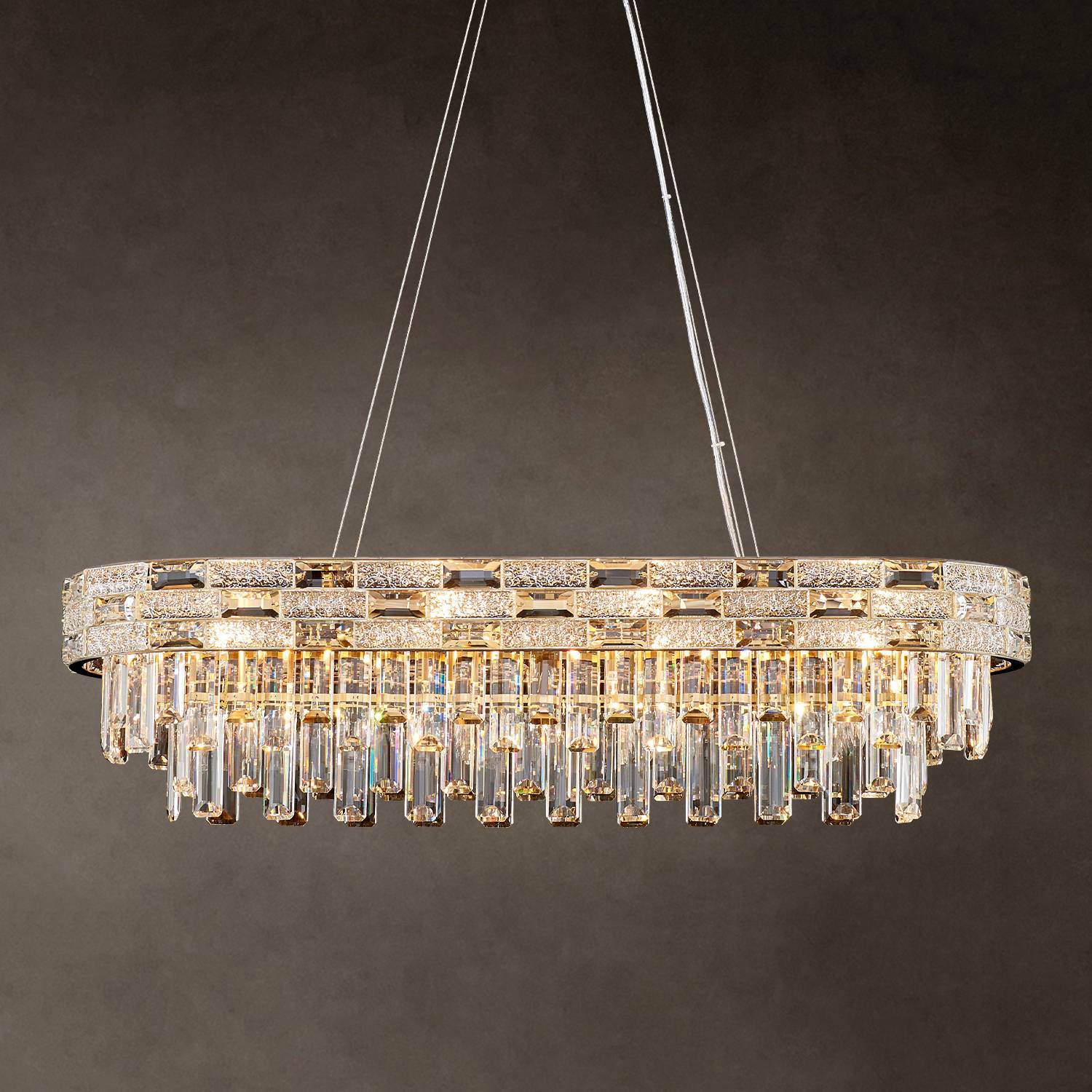 Oval Restaurant Chandelier - Length 34.3" Adjustable hanging height,  Decorative K9 Crystal Lighting Fixture for Dining Room Kitchen Island