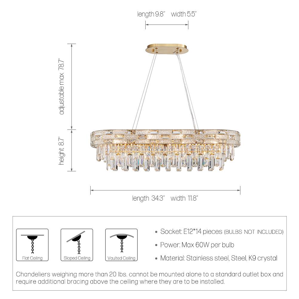 Oval 34.3 inch crystal chandelier dimensions and bulb guide
