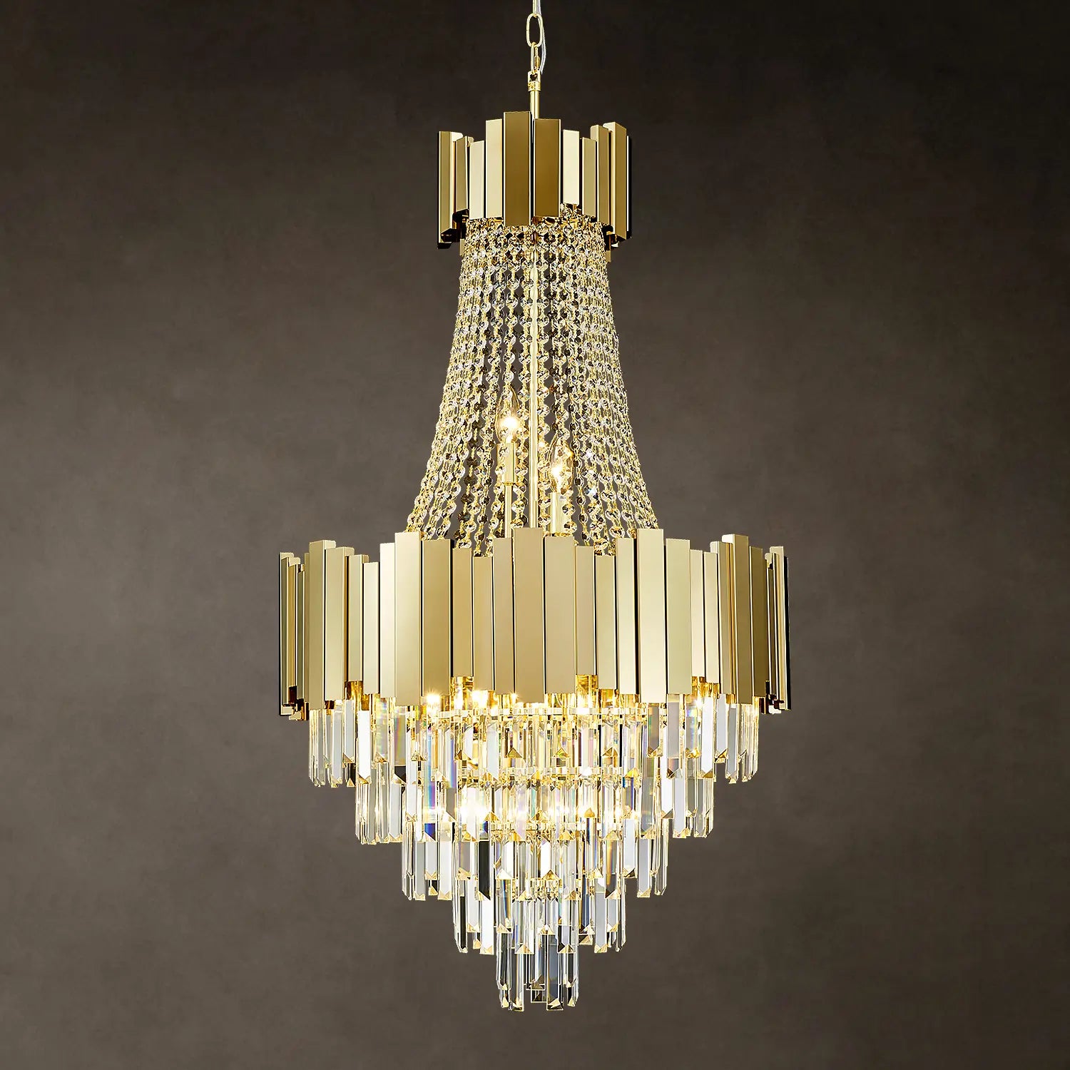 Gold Crystal Chandelier Diameter 23.6"  for Foyer, Staircase, Entryway