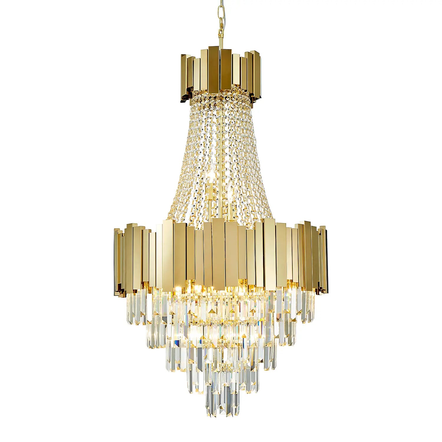 Gold K9 crystal chandelier product image on white background