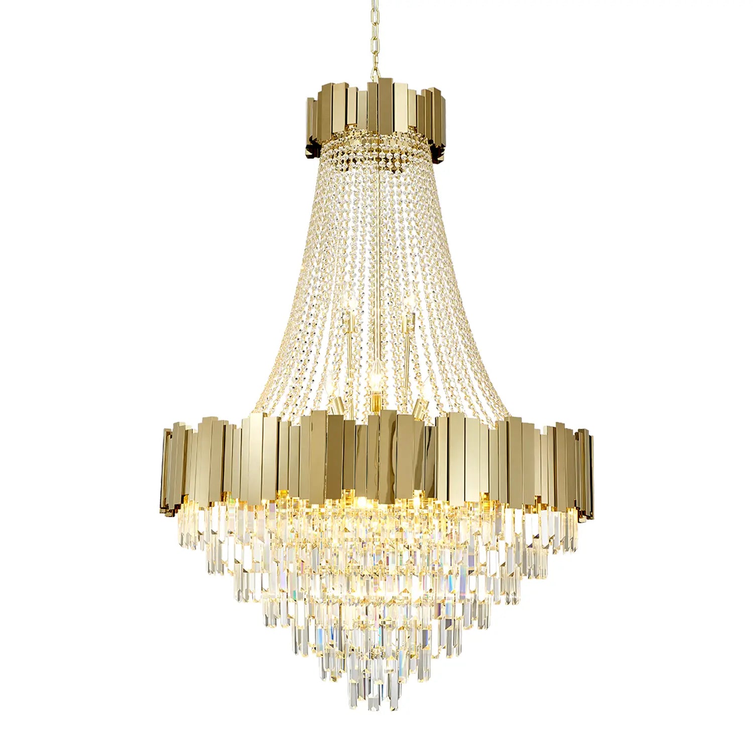 Large gold 3-tier K9 crystal chandelier product image on white background
