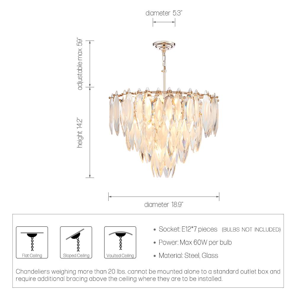 Medium round gold crystal chandelier dimensions and bulb guide