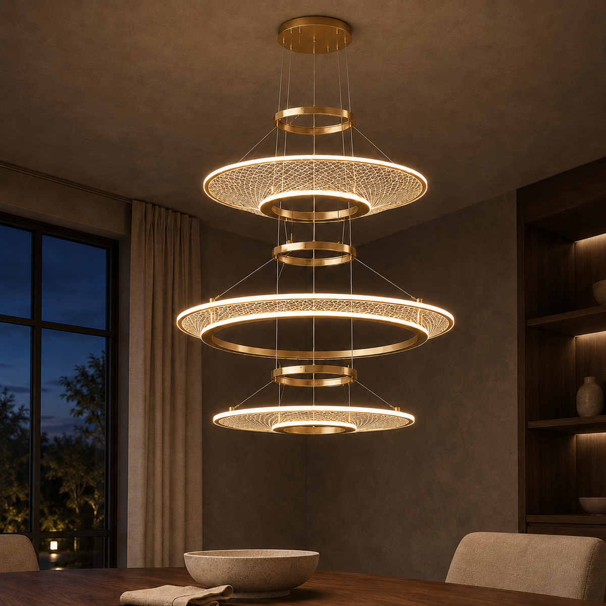 Eleanora Gold Ring Chandelier | Modern Multi-Tier Round LED Chandelier for Dining, Living & Staircase