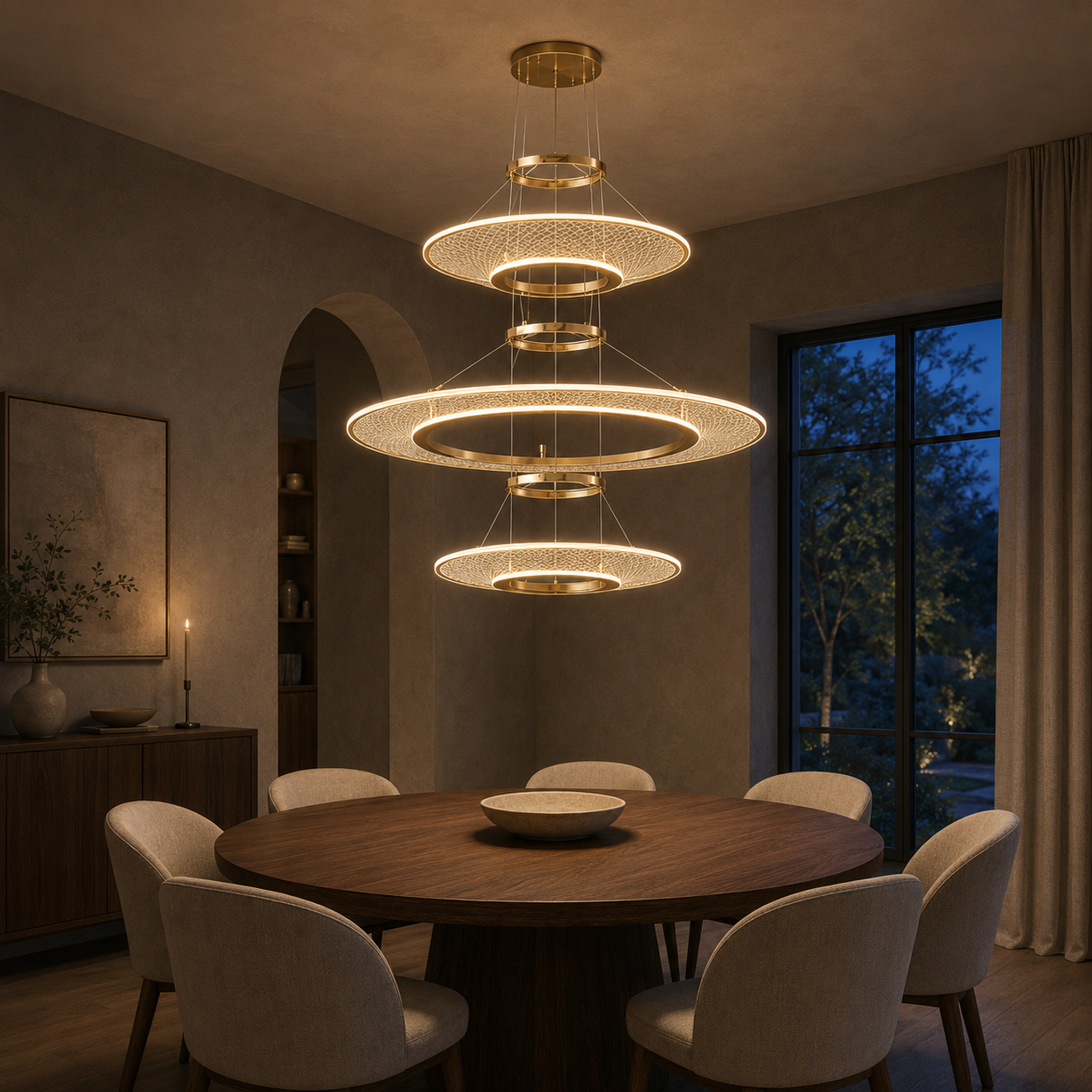 Eleanora Gold Ring Chandelier | Modern Multi-Tier Round LED Chandelier for Dining, Living & Staircase