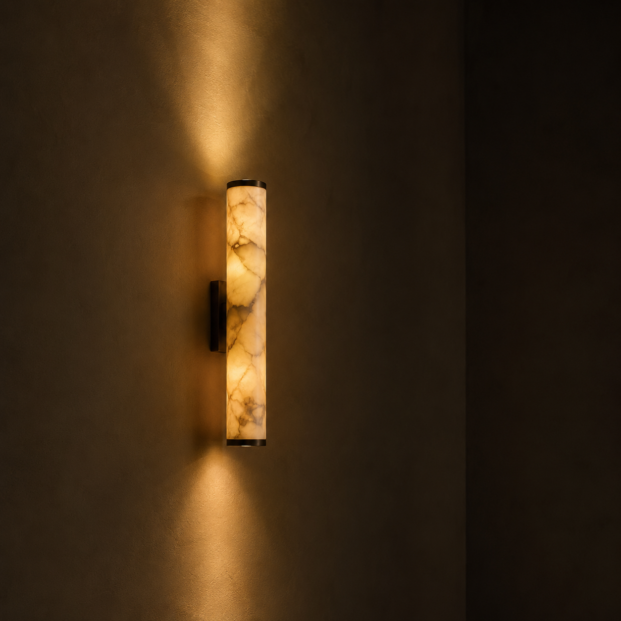 Falynis Alabaster Wall Sconce — Cylinder Wall Light with Brass-Finished Base, 11.8" to 31.4", Integrated LED, Hallway & Bedroom