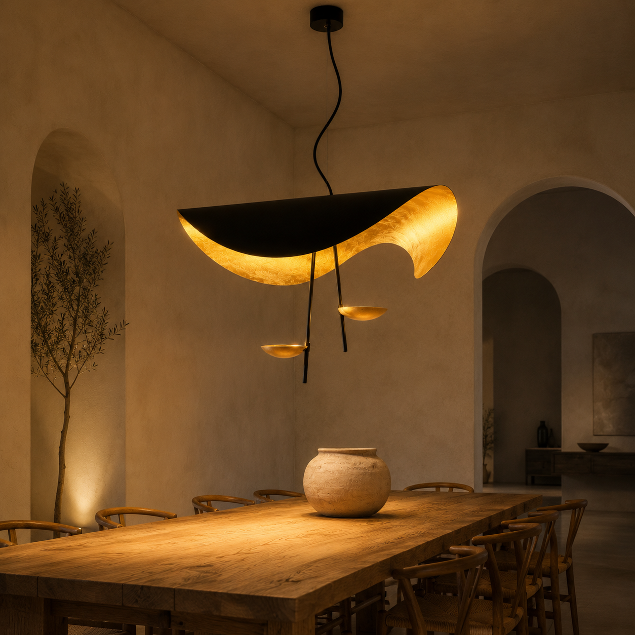 Foglia Curved Metal Pendant Light | Sculptural Black or White LED Pendant for Kitchen Island & Dining