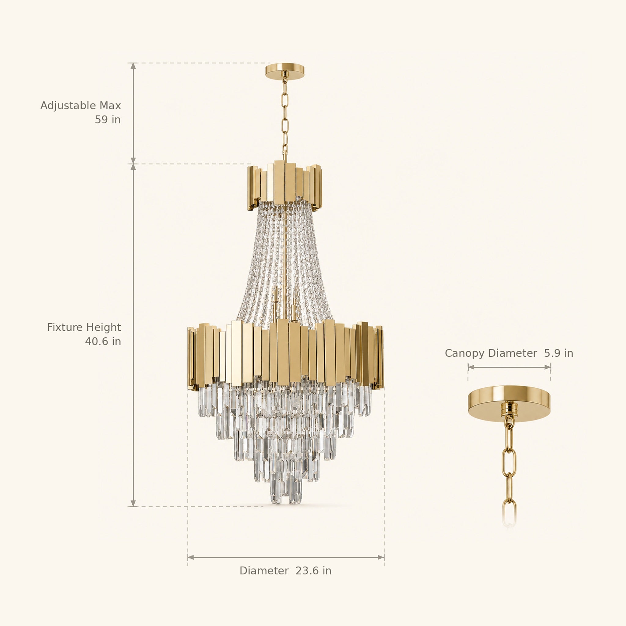 Gold Crystal Chandelier Diameter 23.6"  for Foyer, Staircase, Entryway
