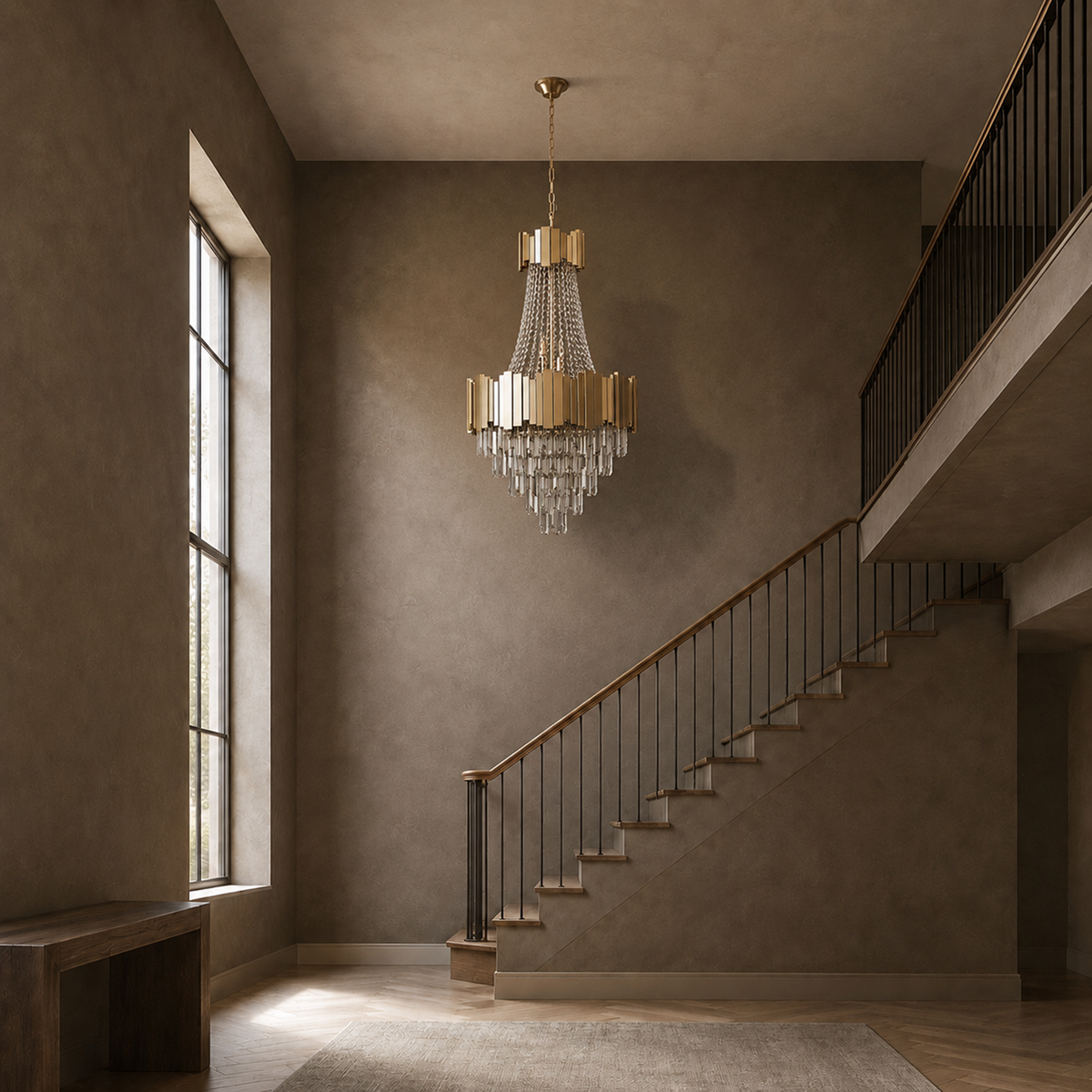 Gold Crystal Chandelier Diameter 23.6"  for Foyer, Staircase, Entryway