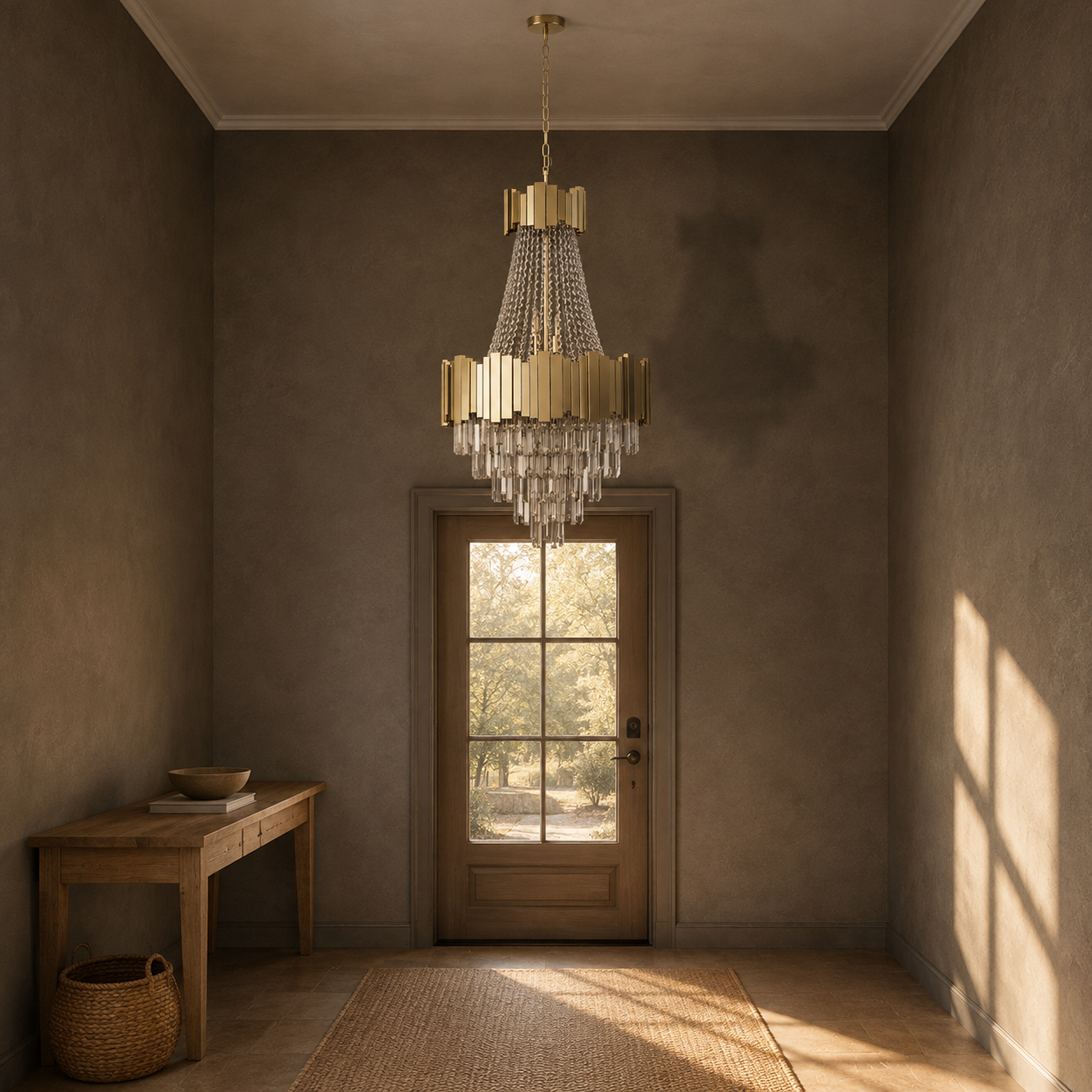 Gold Crystal Chandelier Diameter 23.6"  for Foyer, Staircase, Entryway