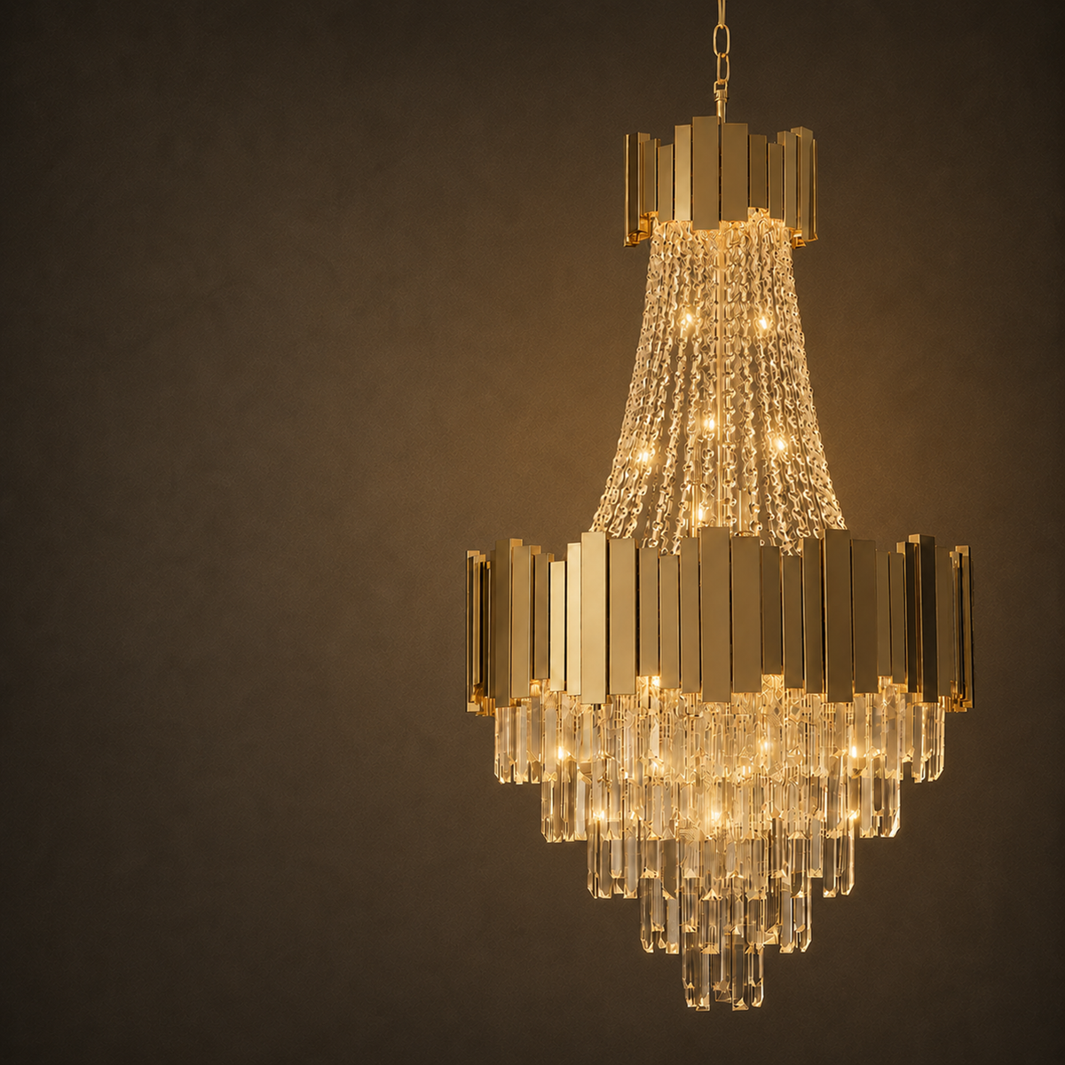 Gold Crystal Chandelier Diameter 23.6"  for Foyer, Staircase, Entryway