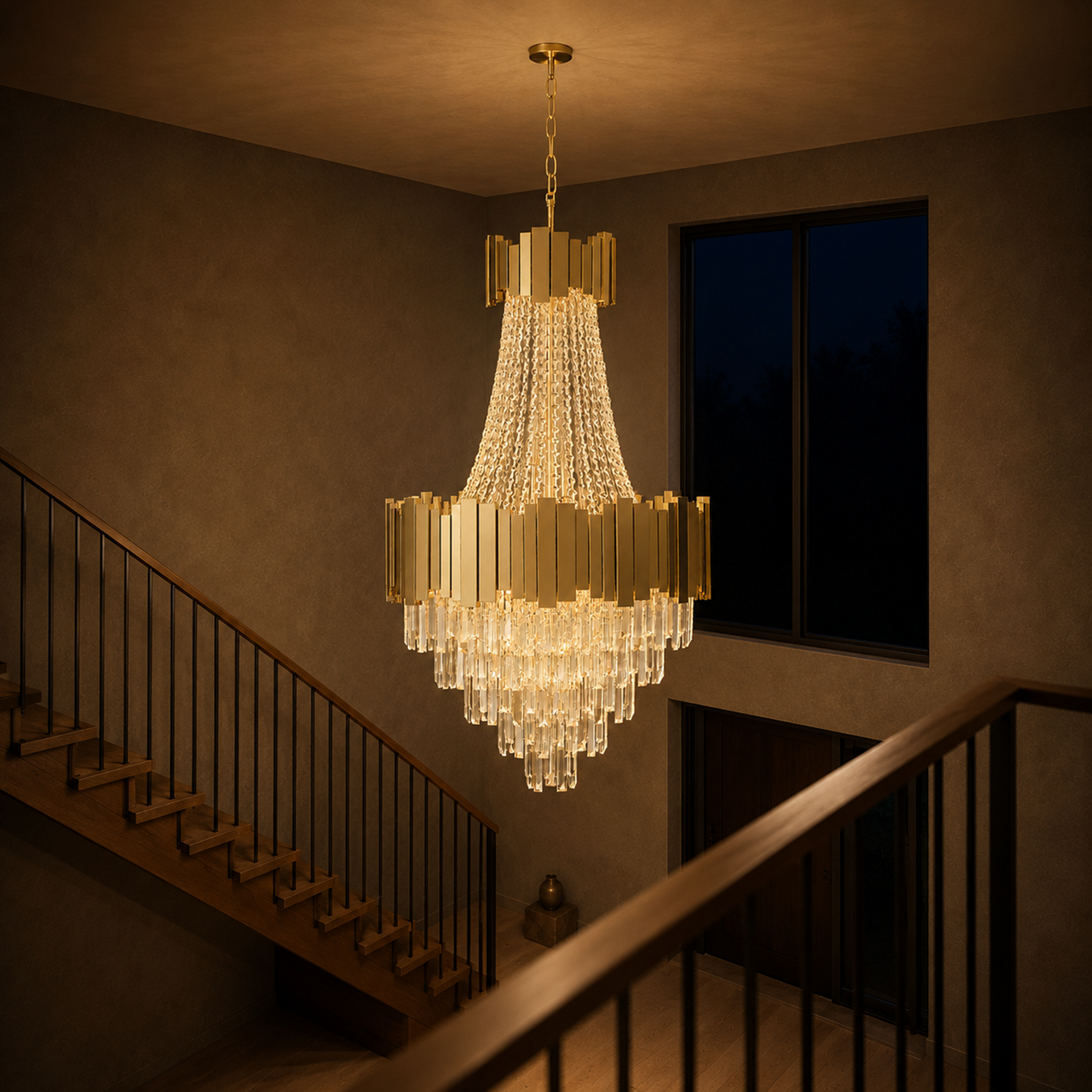 Gold Crystal Chandelier Diameter 23.6"  for Foyer, Staircase, Entryway