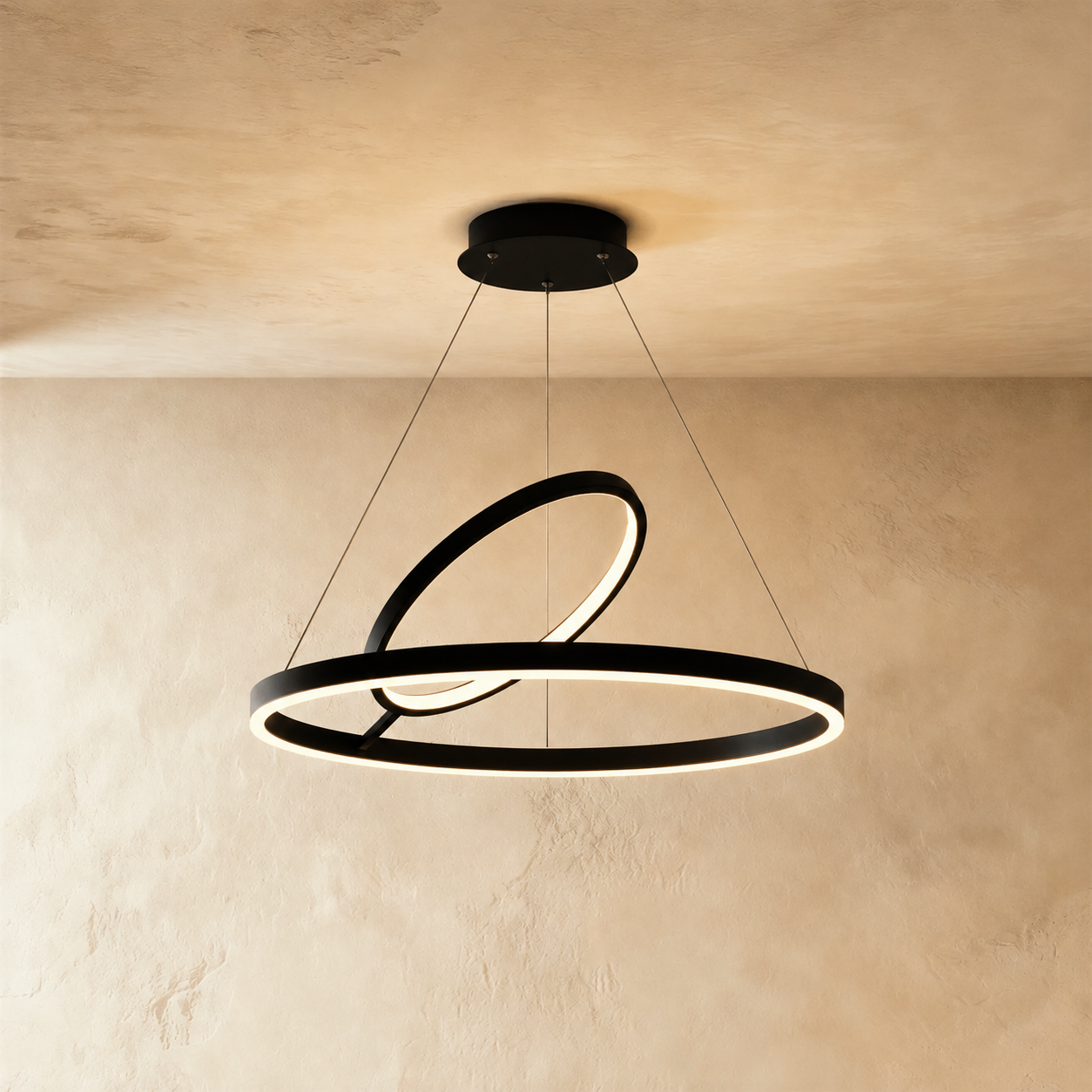 Hring LED Ring Chandelier | Minimalist Round Ceiling Light in Black or White for Living & Dining Rooms