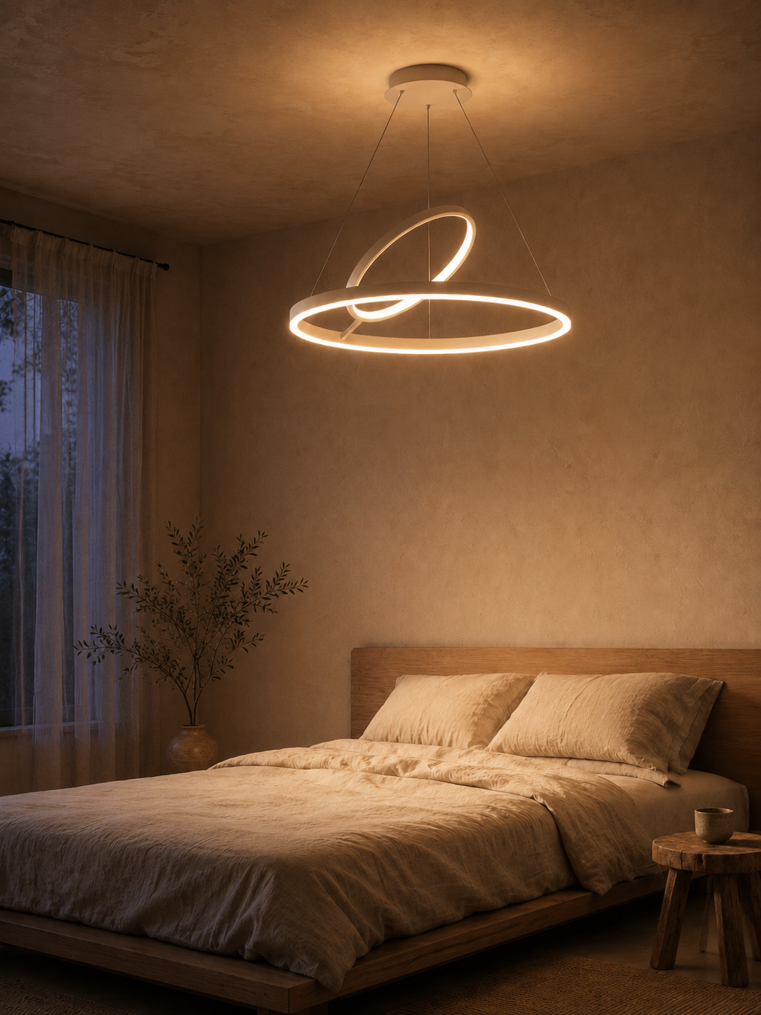 Hring LED Ring Chandelier | Minimalist Round Ceiling Light in Black or White for Living & Dining Rooms