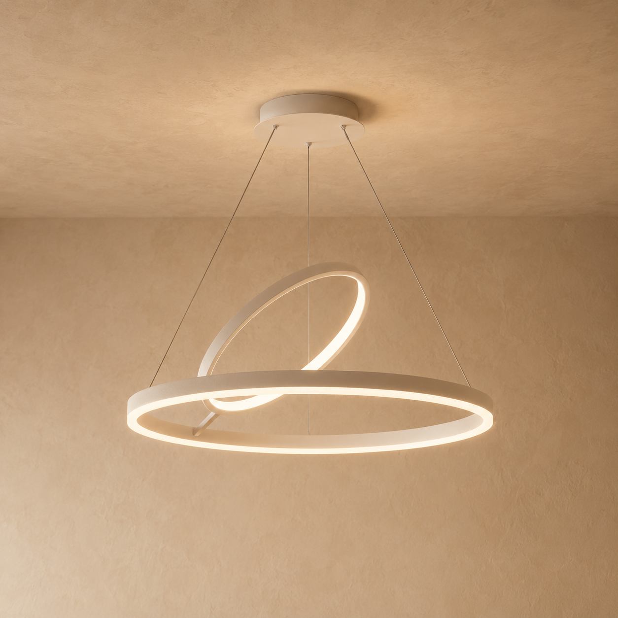 Hring LED Ring Chandelier | Minimalist Round Ceiling Light in Black or White for Living & Dining Rooms