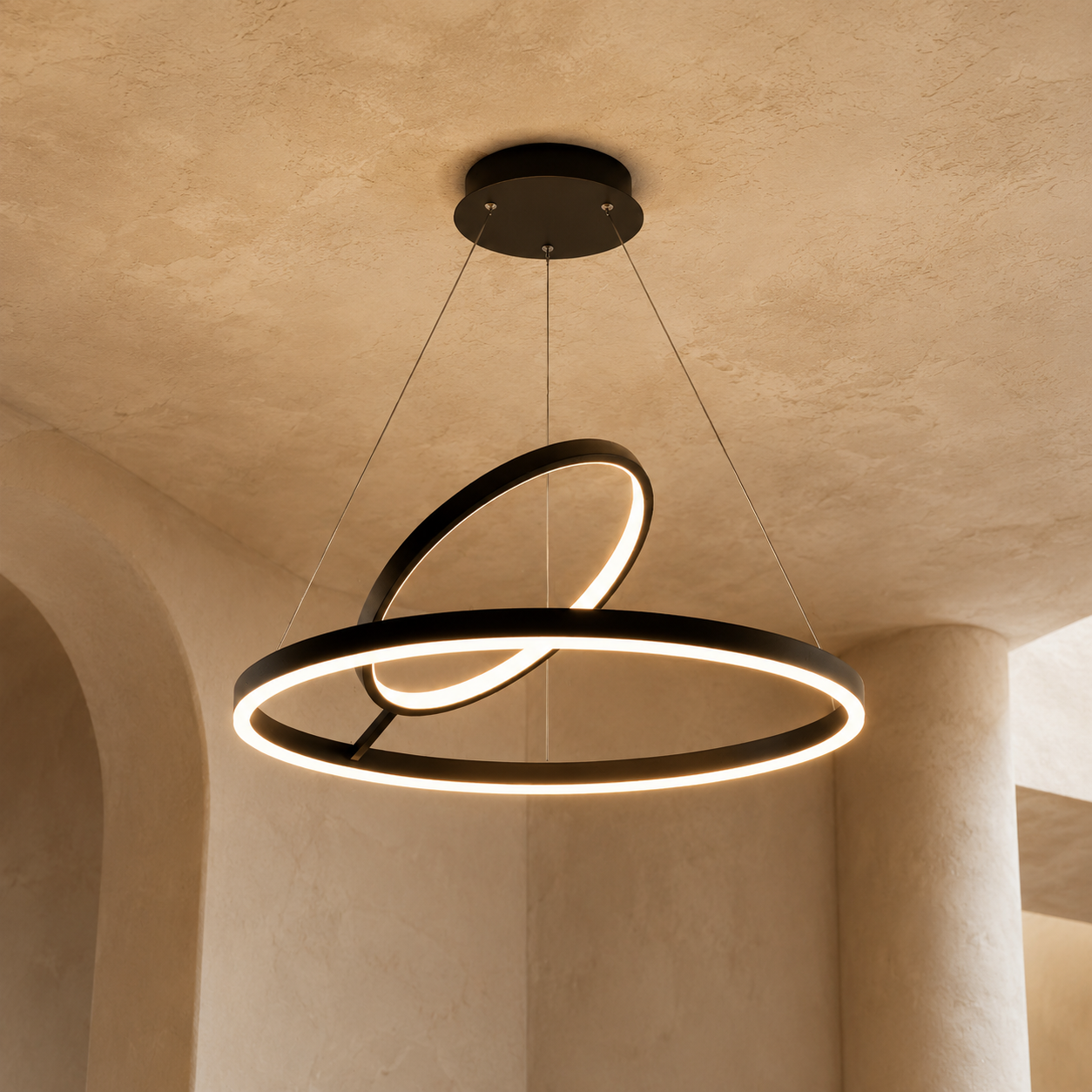 Hring LED Ring Chandelier | Minimalist Round Ceiling Light in Black or White for Living & Dining Rooms