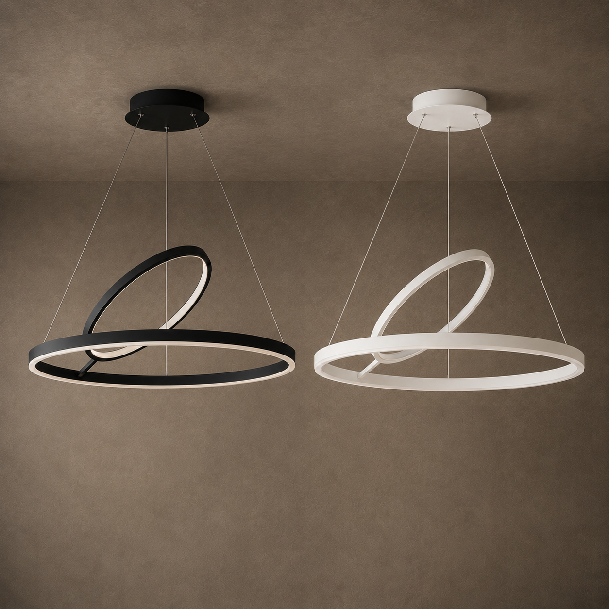 Hring LED Ring Chandelier | Minimalist Round Ceiling Light in Black or White for Living & Dining Rooms