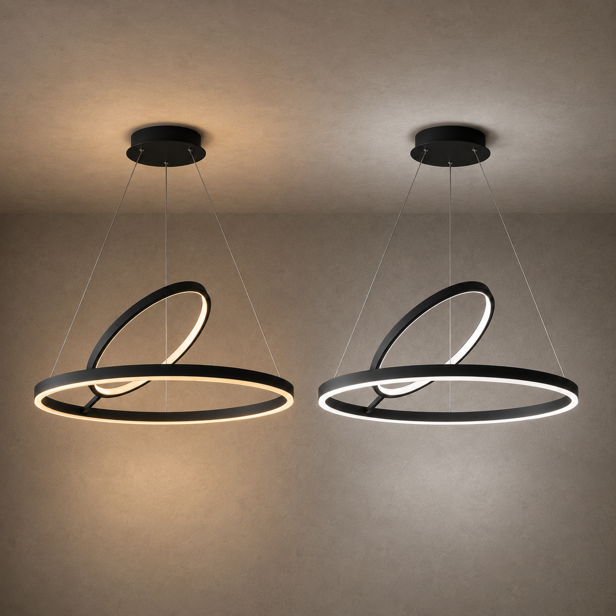Hring LED Ring Chandelier | Minimalist Round Ceiling Light in Black or White for Living & Dining Rooms